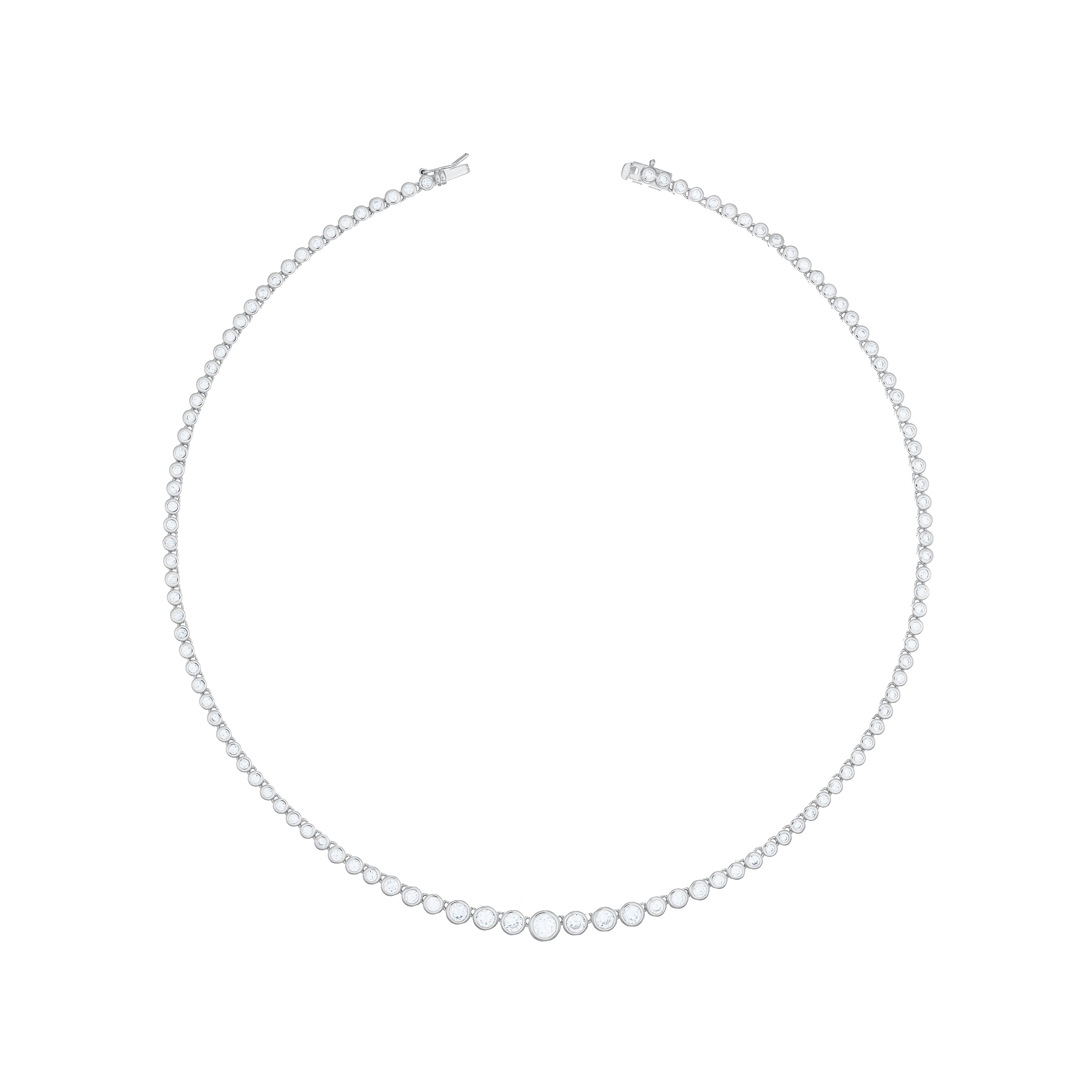 Graduated Bezel Cz Tennis Necklace With Box Clasp - Silver White