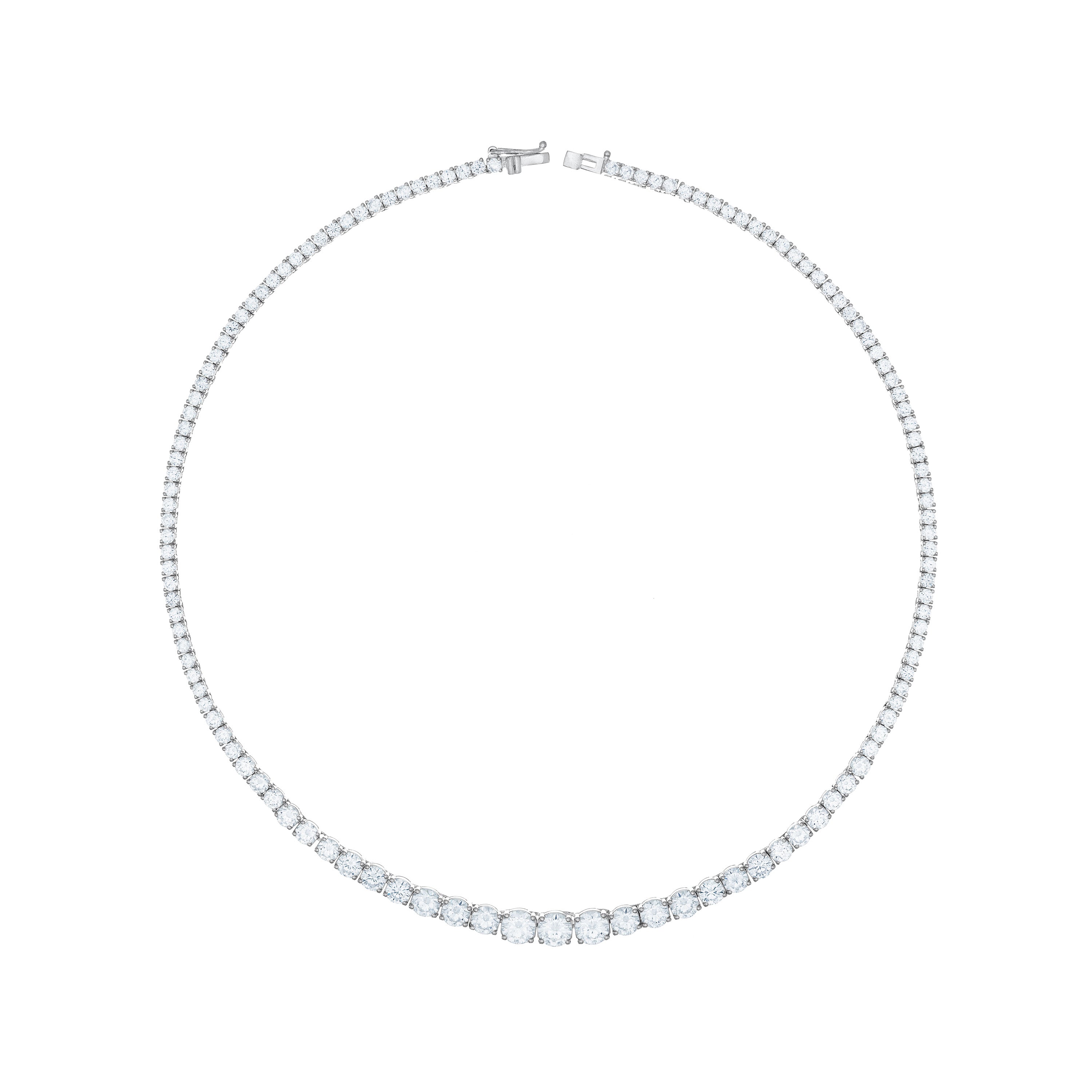 Graduated Round Cut Cz Tennis Necklace With Box Clasp