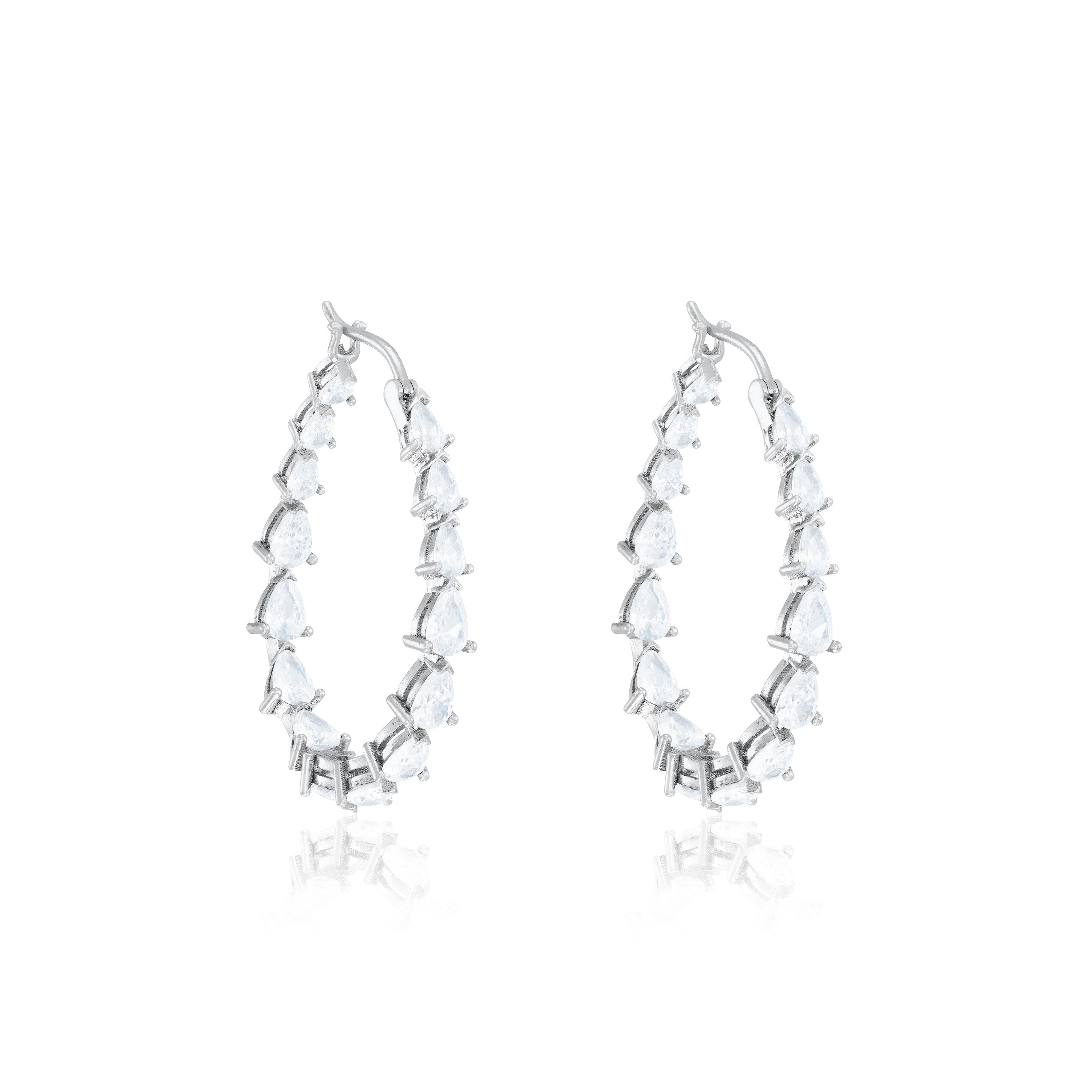 Graduated Teardrop Inside-Out Hoop Earrings - Silver White