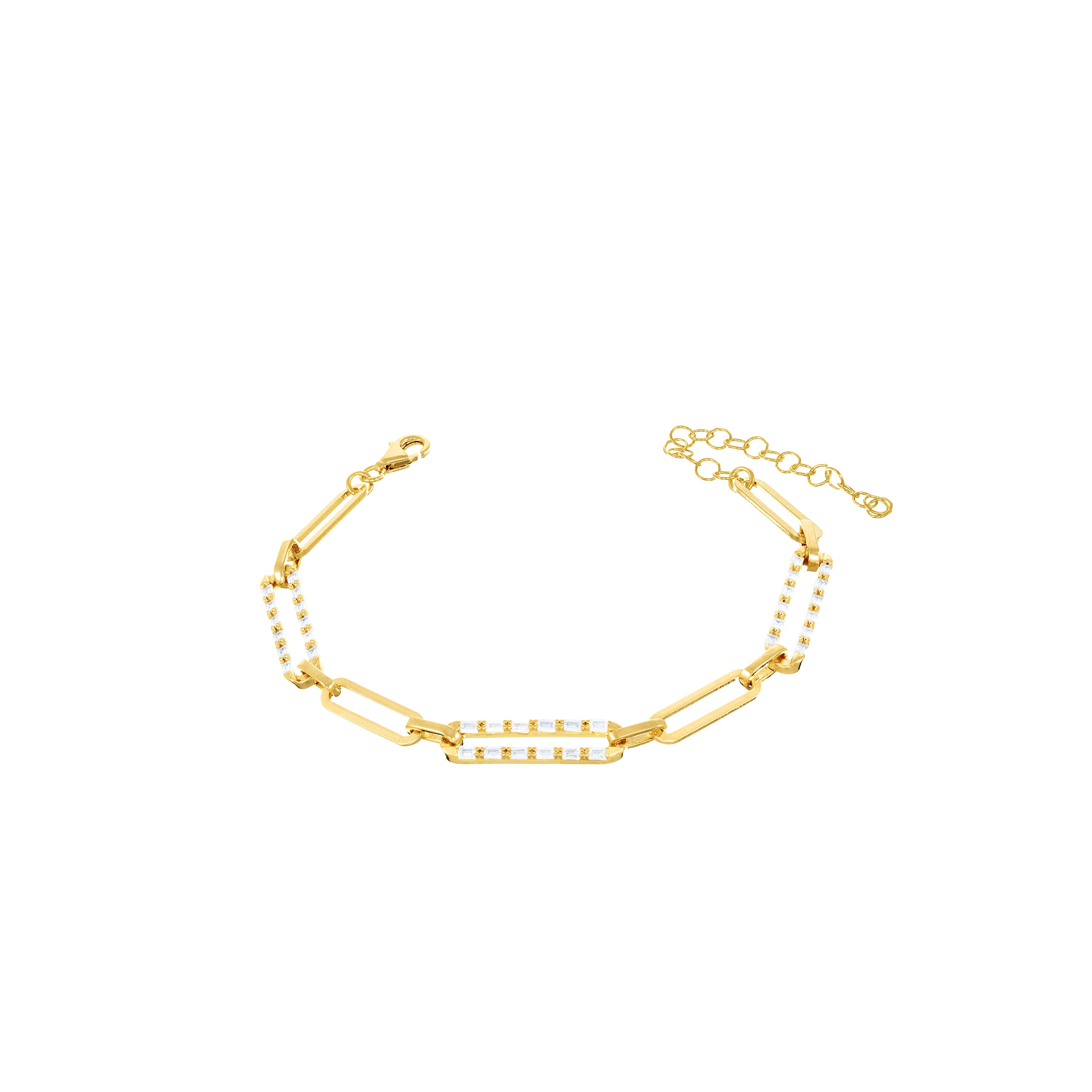 Half Baguette Zirconia Pave Paperclip Chain Link Bracelet