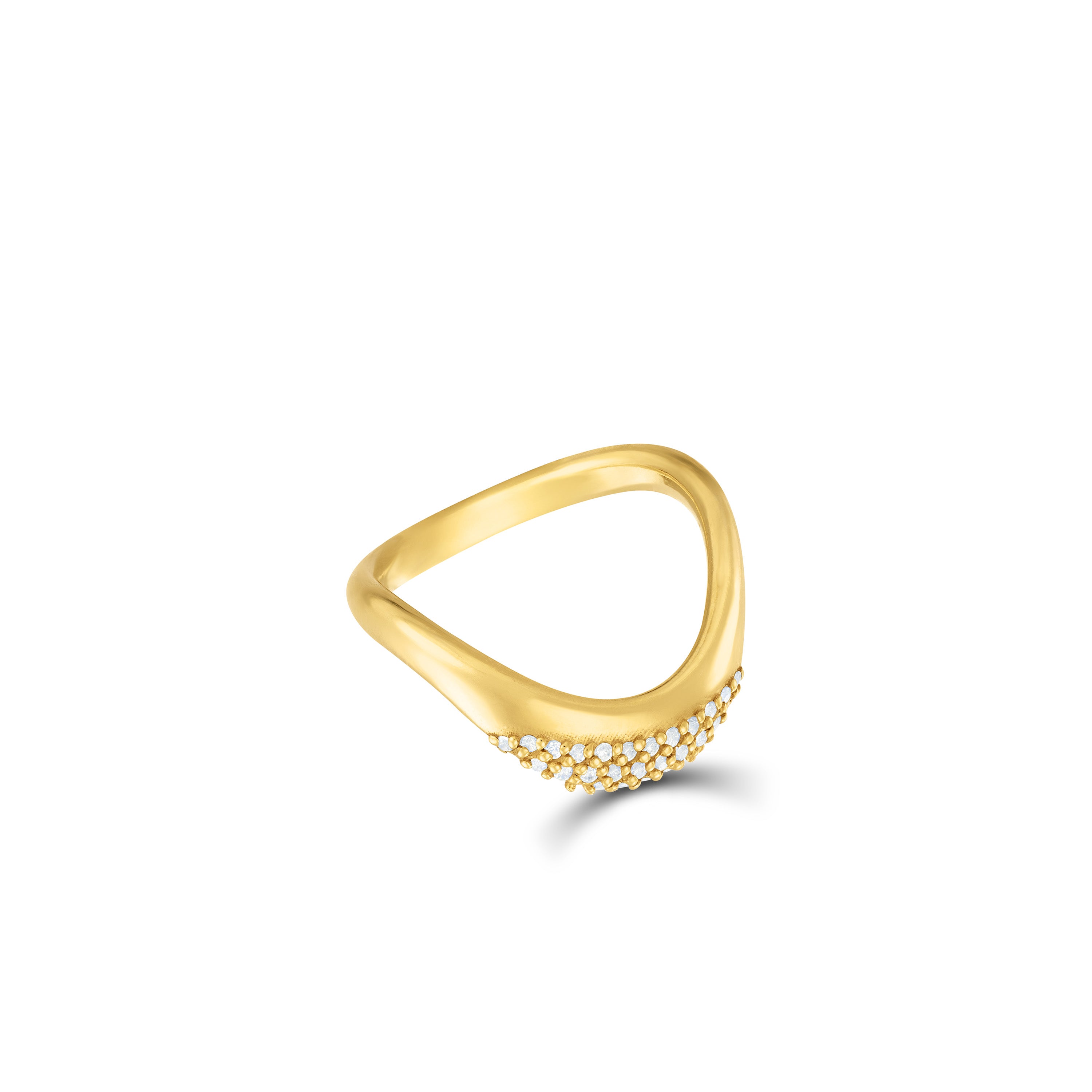Half Pave Cz Wave Band Ring - Gold White