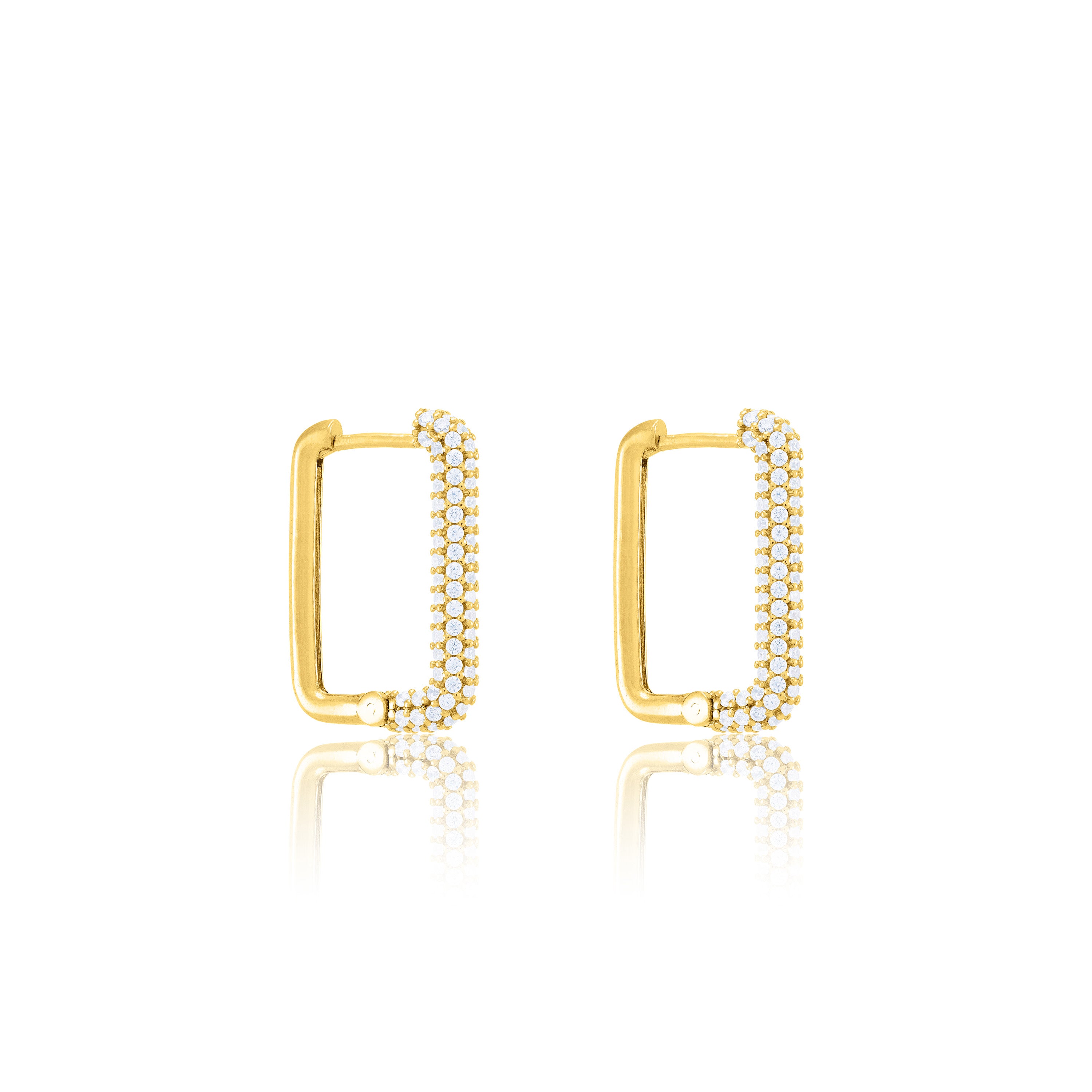 Half Pave Rectangular Hoop Earring