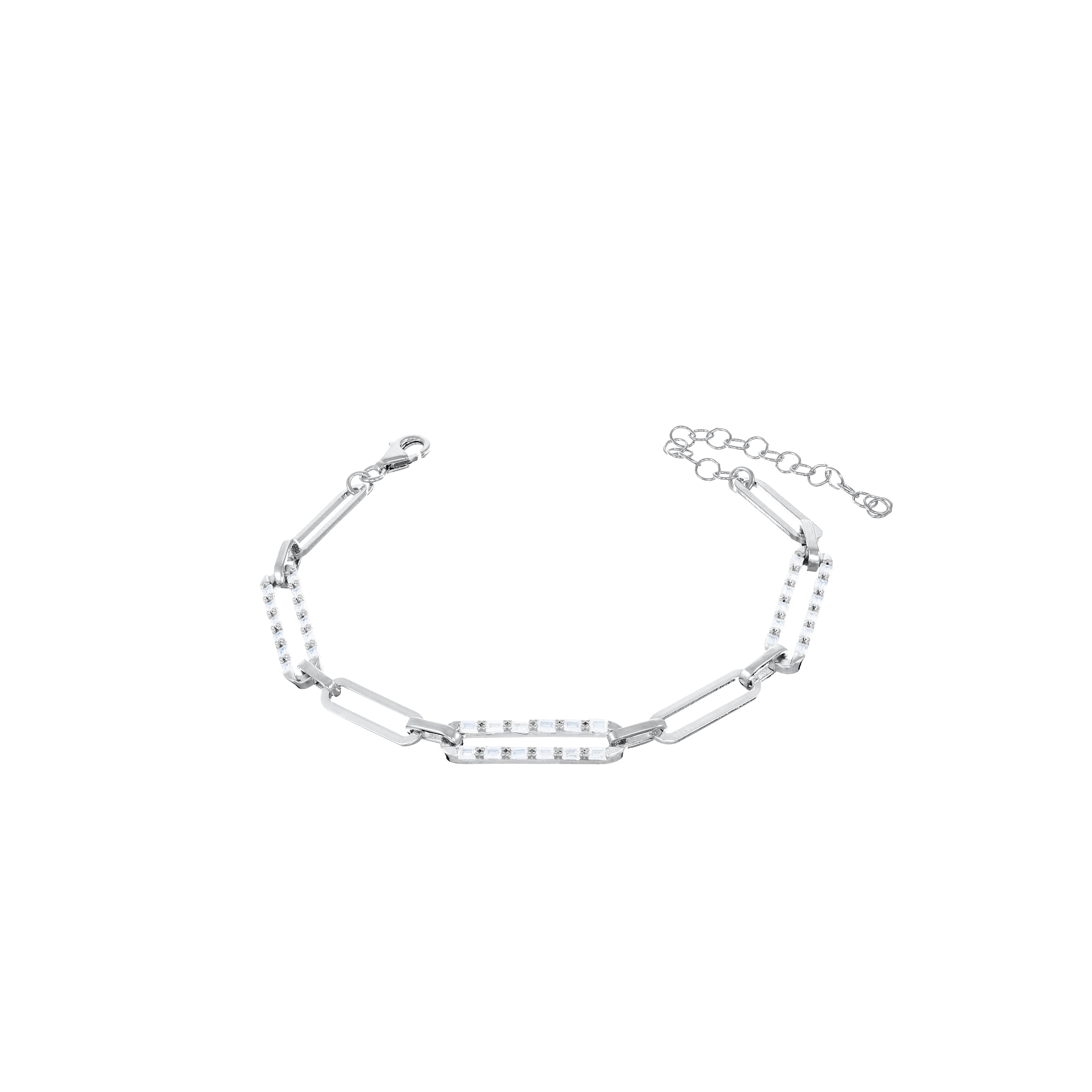 Half Baguette Zirconia Pave Paperclip Chain Link Bracelet