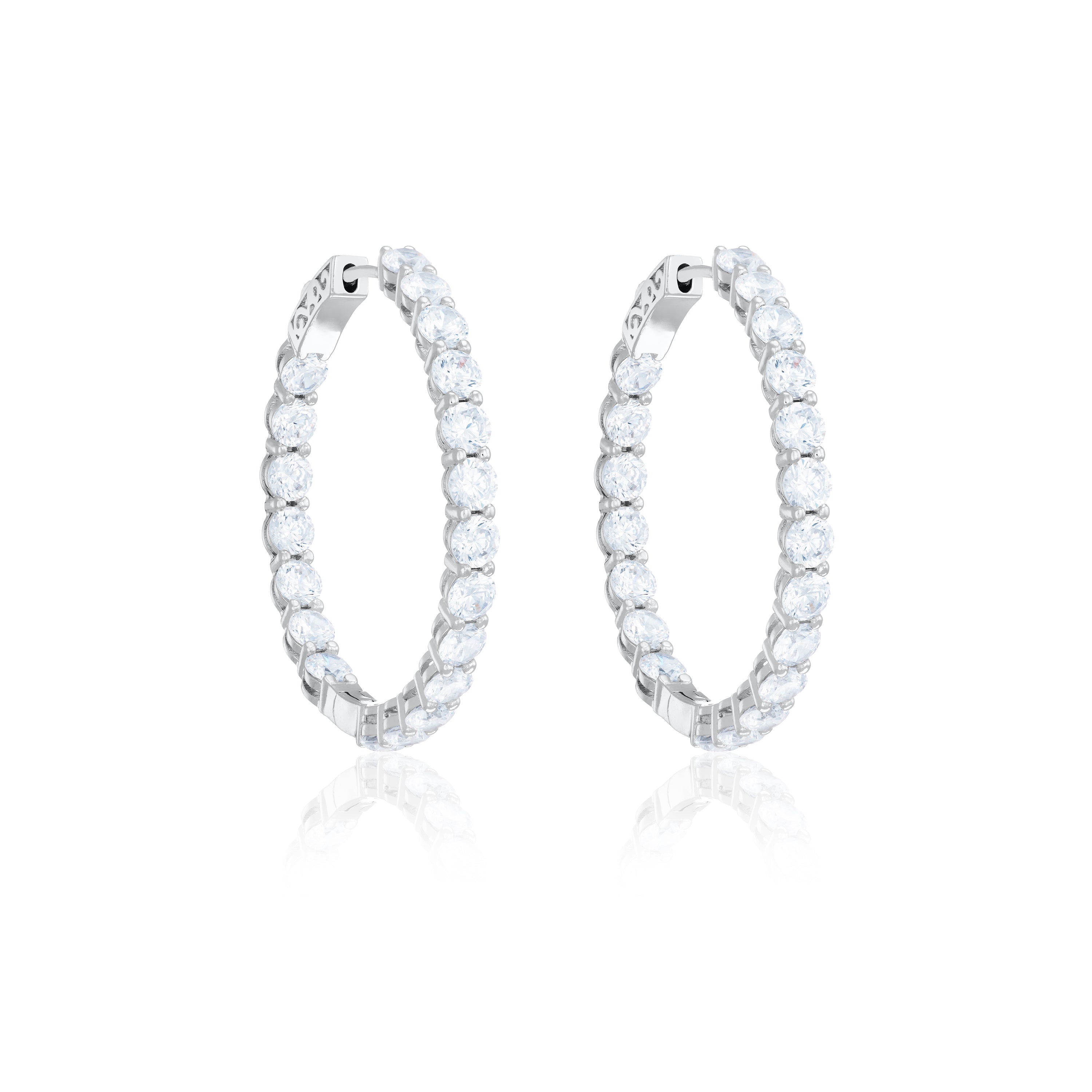 Ice-Cut CZ Inside-Out Hoop Earrings - Silver White - Large