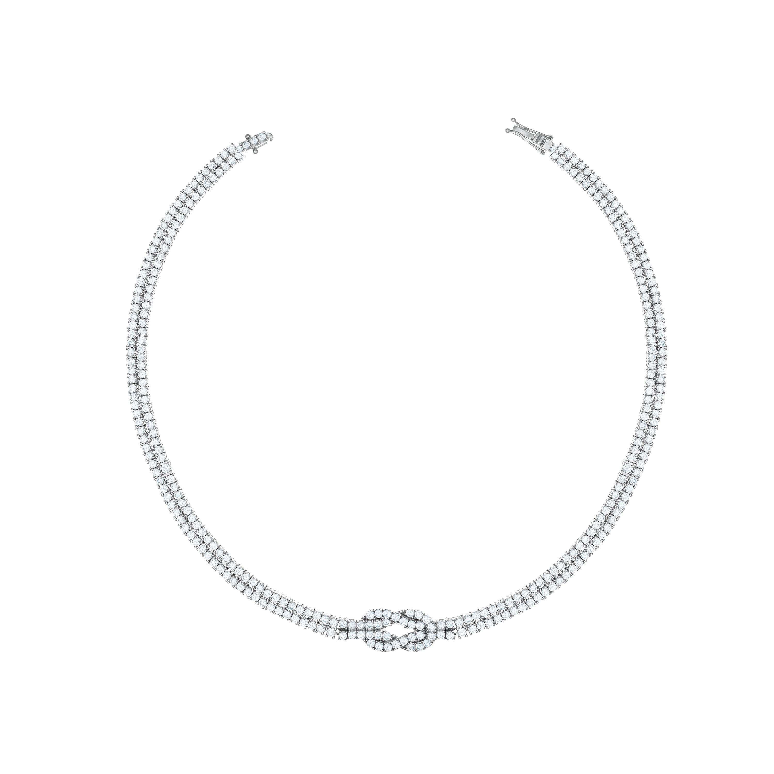 Infinity Knot Cz Tennis Necklace With Box Clasp - Silver White