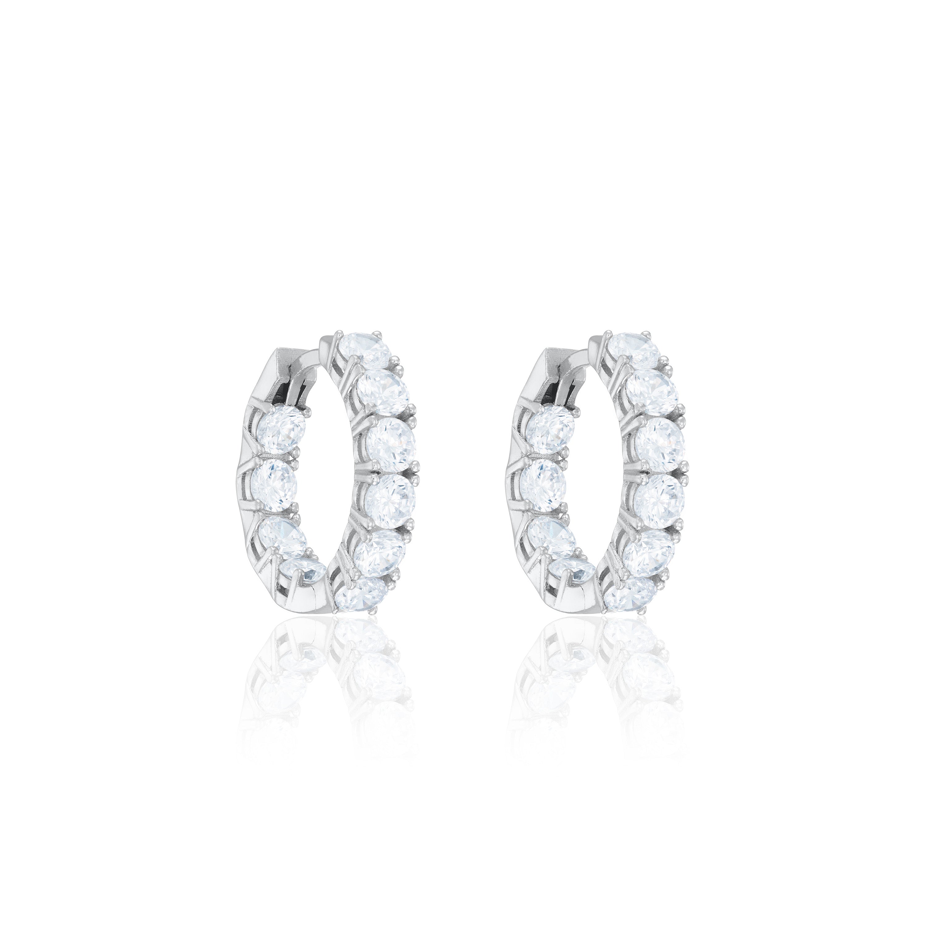 Inside Out Cubic Zirconia Hoop Earrings - Silver White