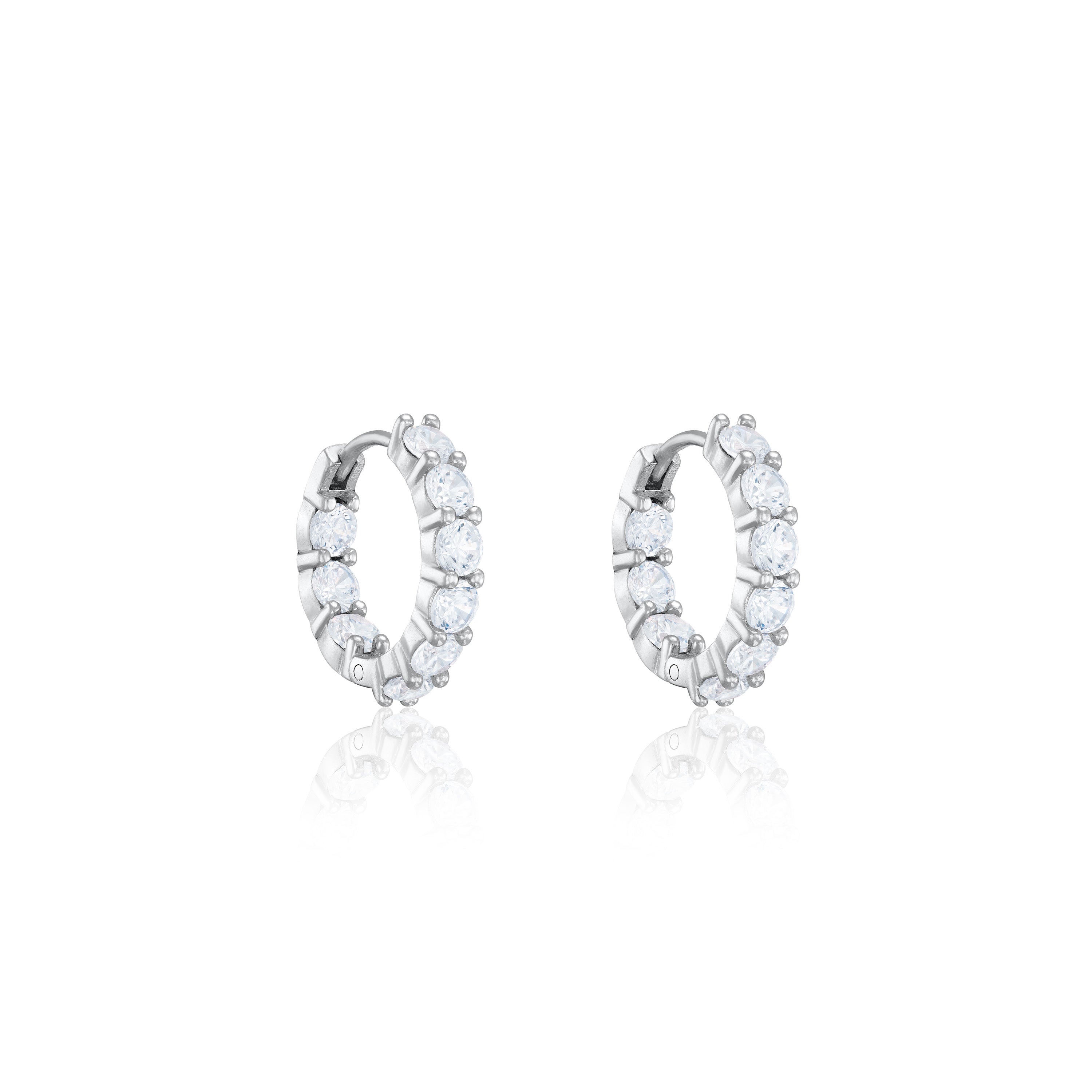 Inside Out Cubic Zirconia Hoop Earrings - Silver White - Small