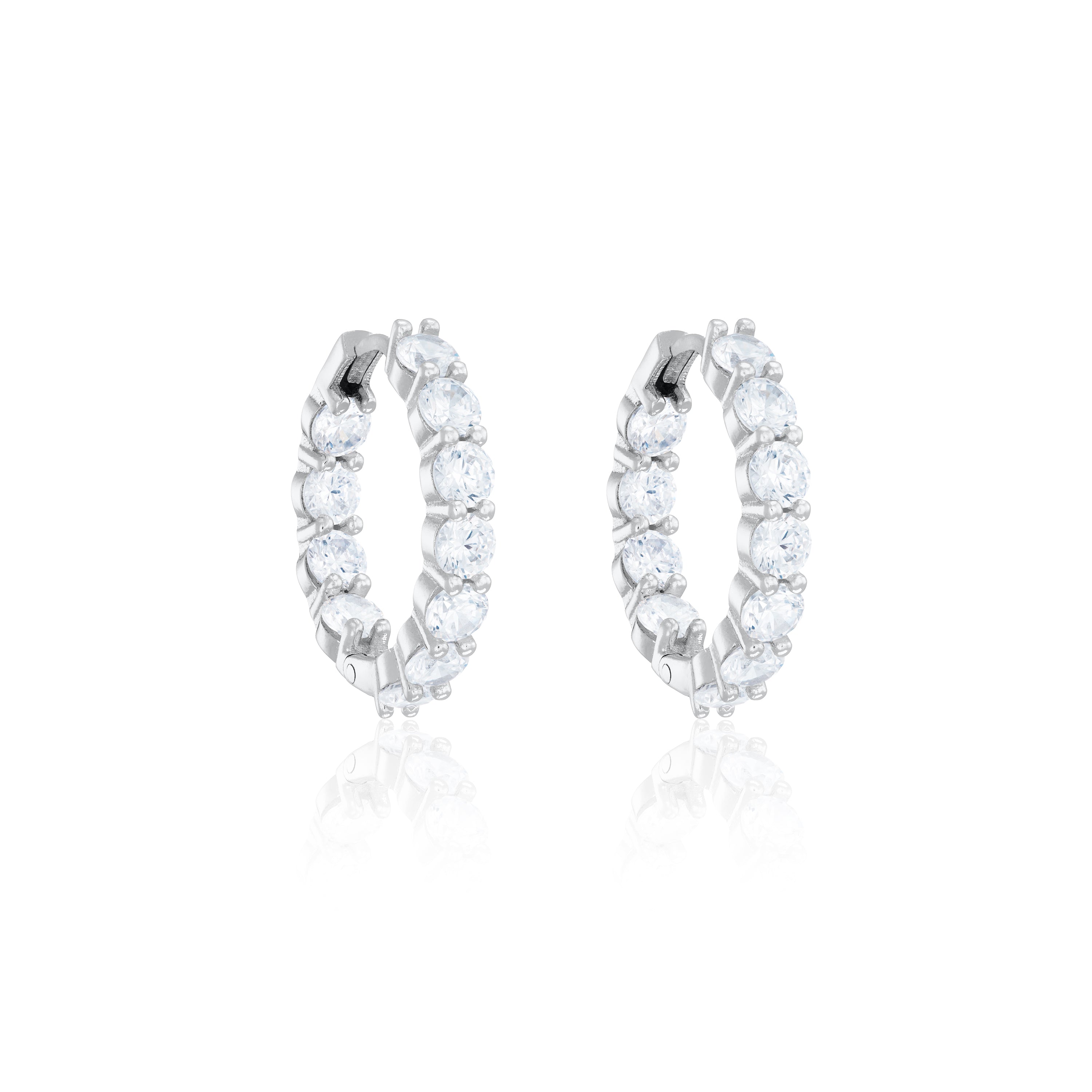 Inside Out Cubic Zirconia Hoop Earrings - Silver White - Medium