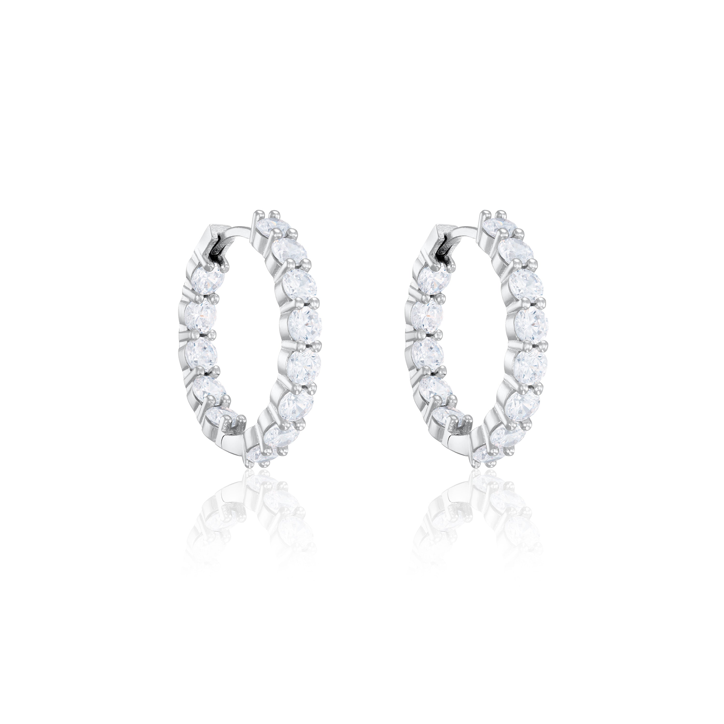 Inside Out Cubic Zirconia Hoop Earrings - Silver White - Large