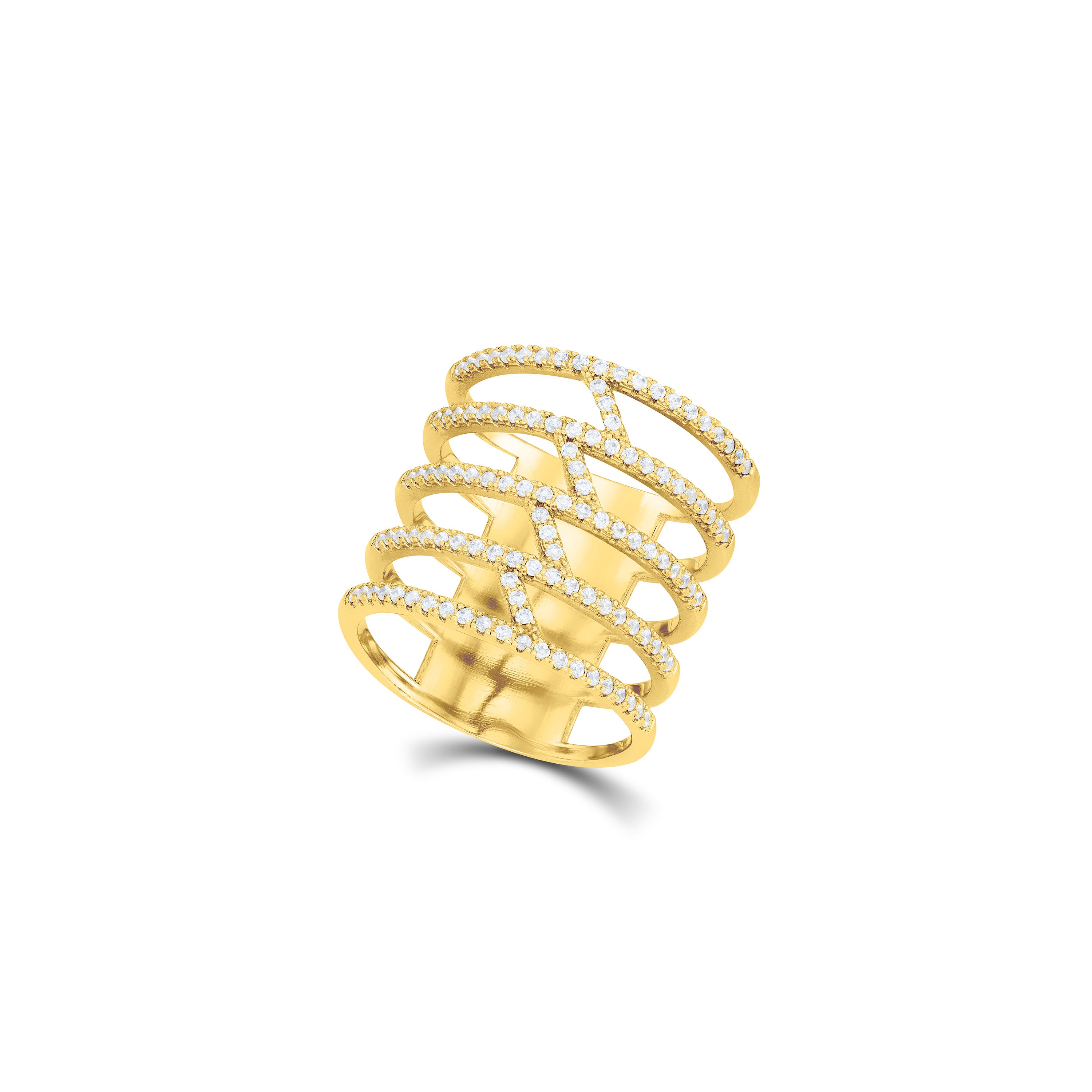 Interwoven Layers Pave Cubic Zirconia Ring - Gold White