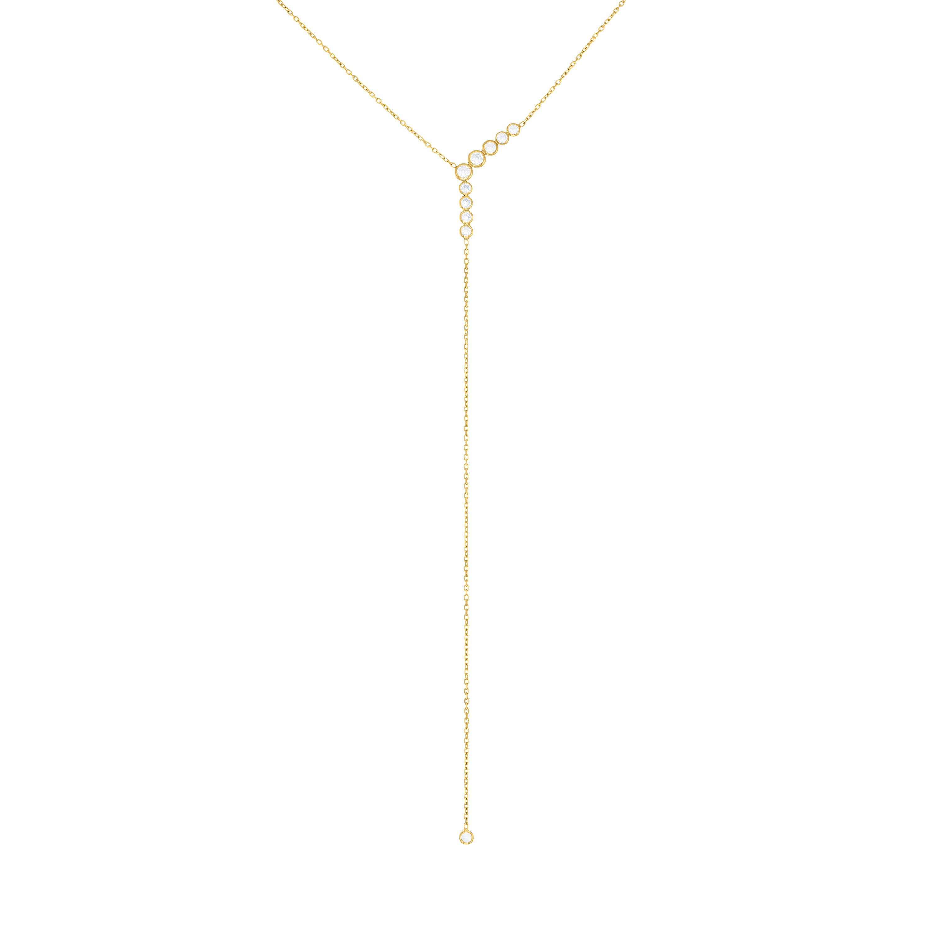 Layered Linear Bezel Cubic Zirconia Lariat Necklace - Gold White