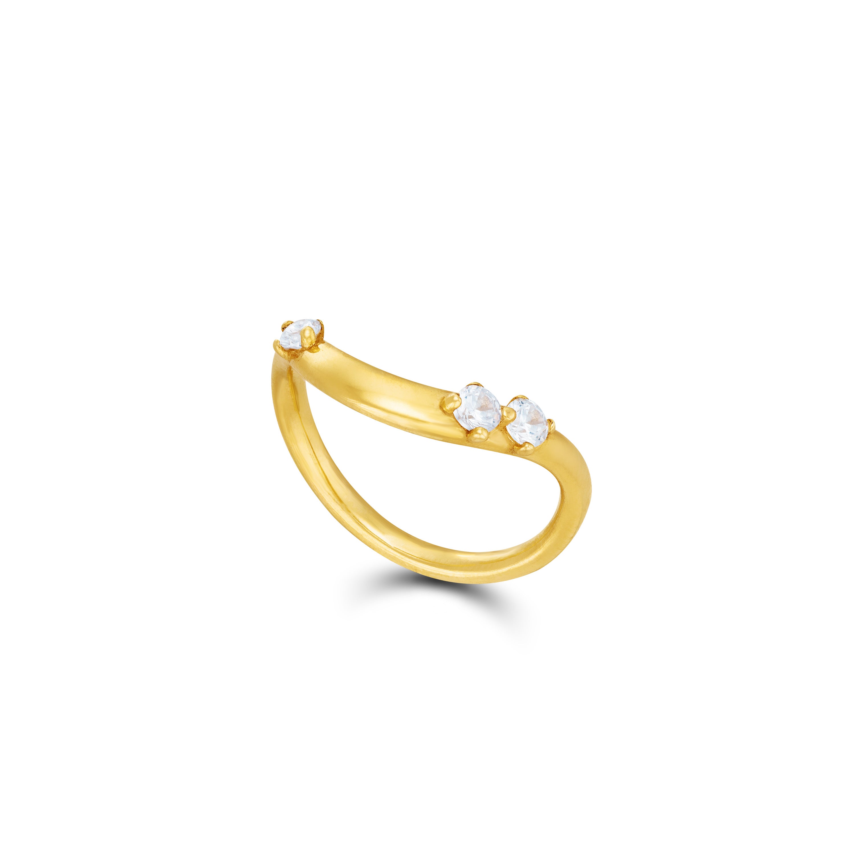 Layered Stacking Band Ring - Gold White - Three Side CZ