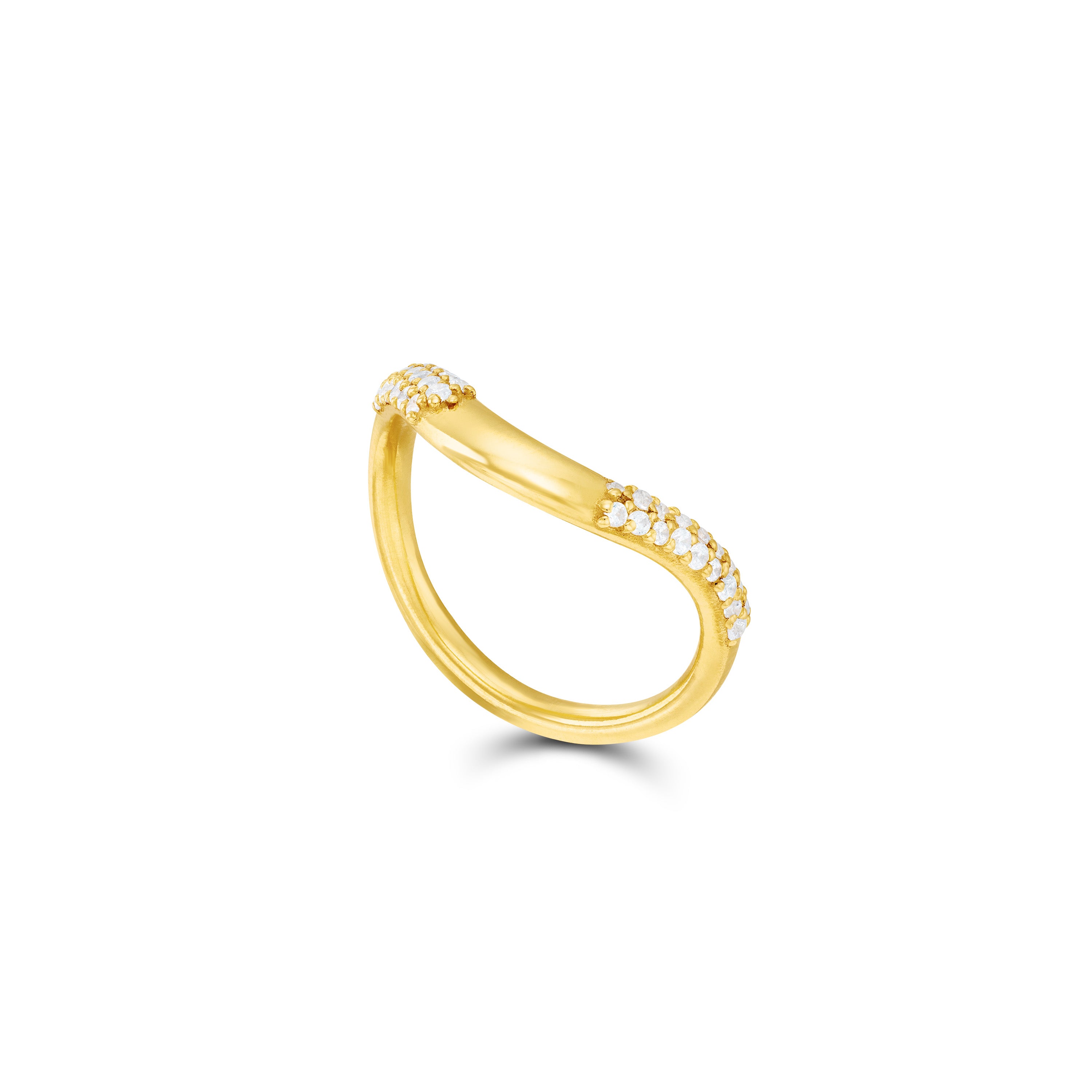 Layered Stacking Band Ring - Gold White - Side Pave