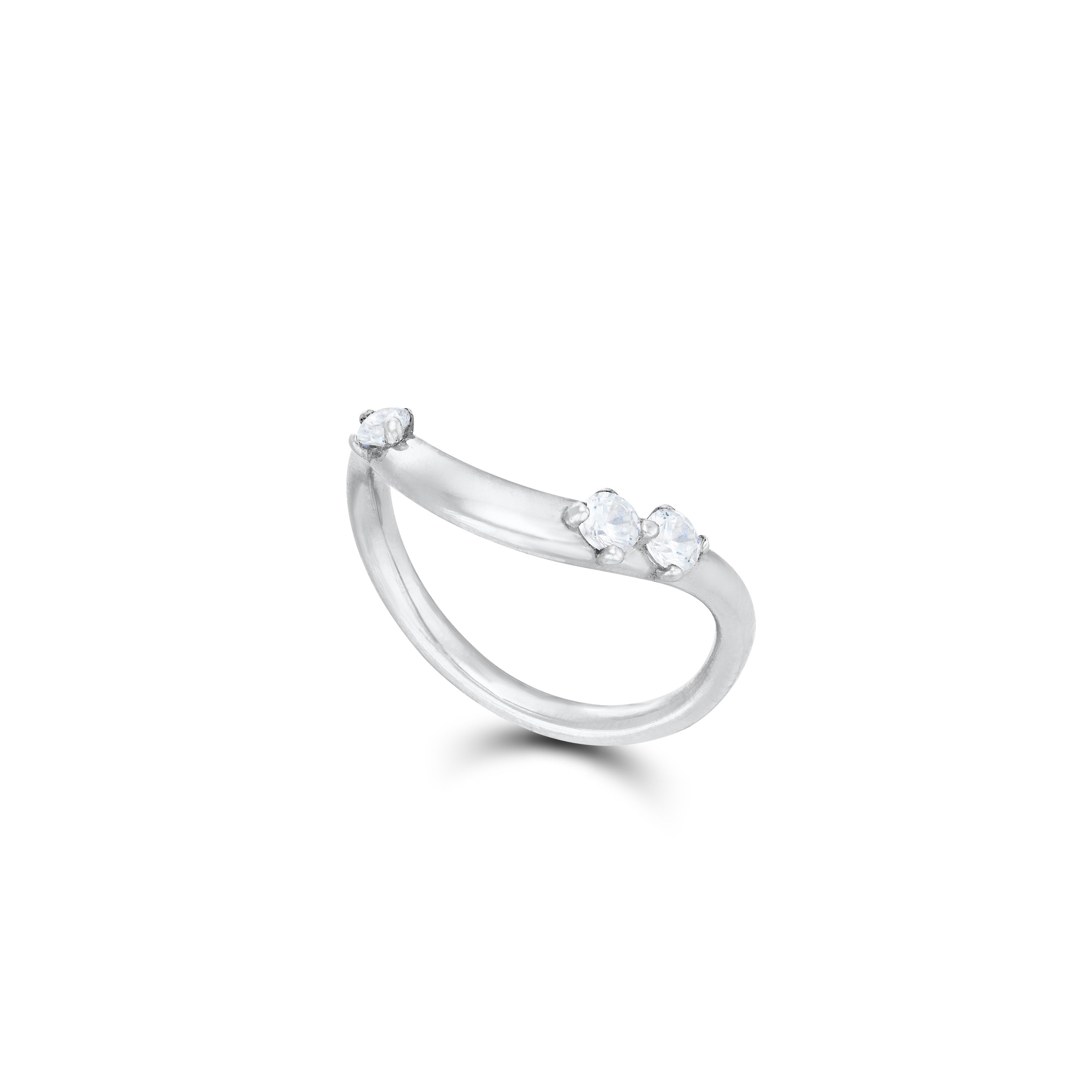 Layered Stacking Band Ring - Silver White - Three Side CZ