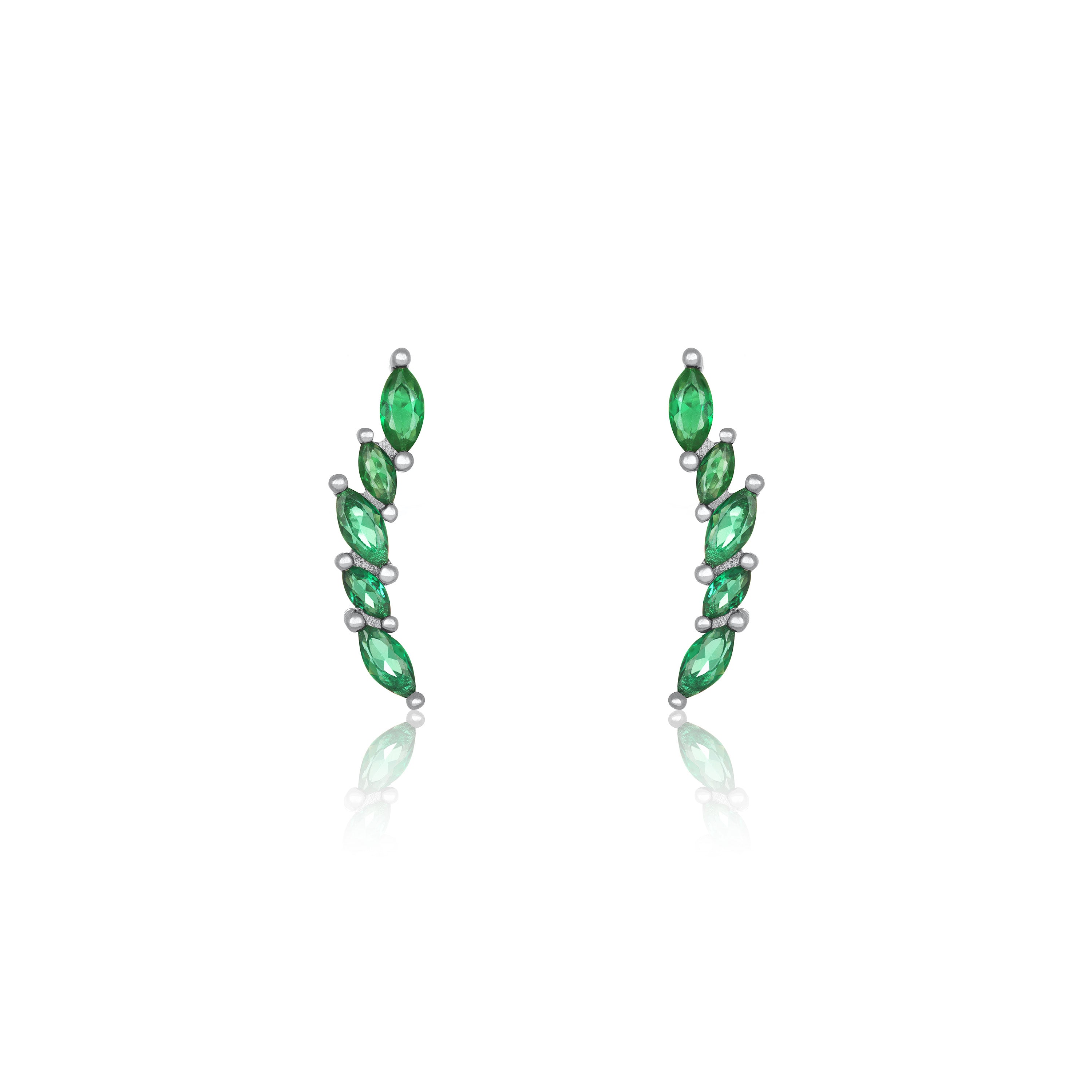 Marquise Climber Stud Earrings - Silver White