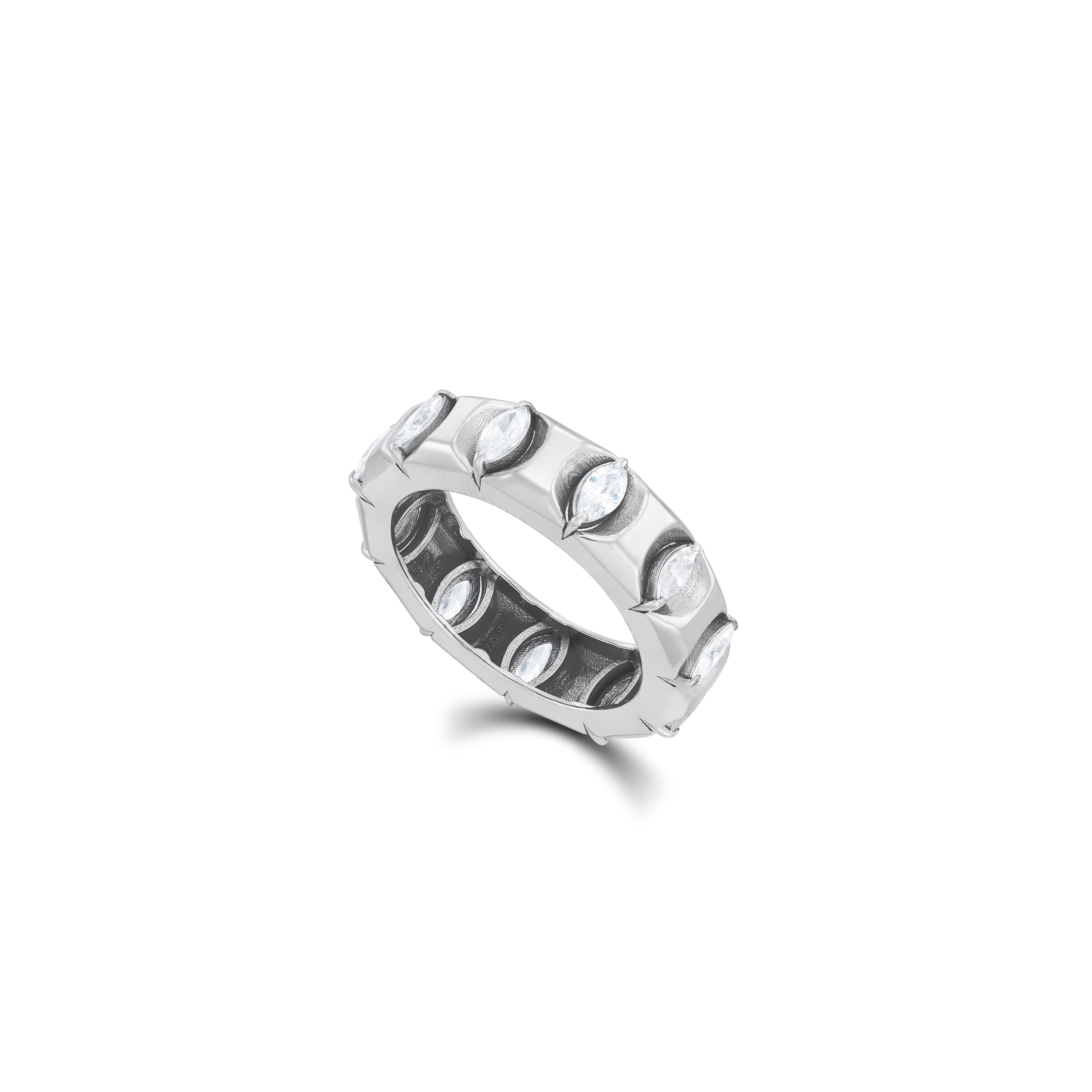 Marquise Cut Cubic Zirconia Band Ring - Silver White