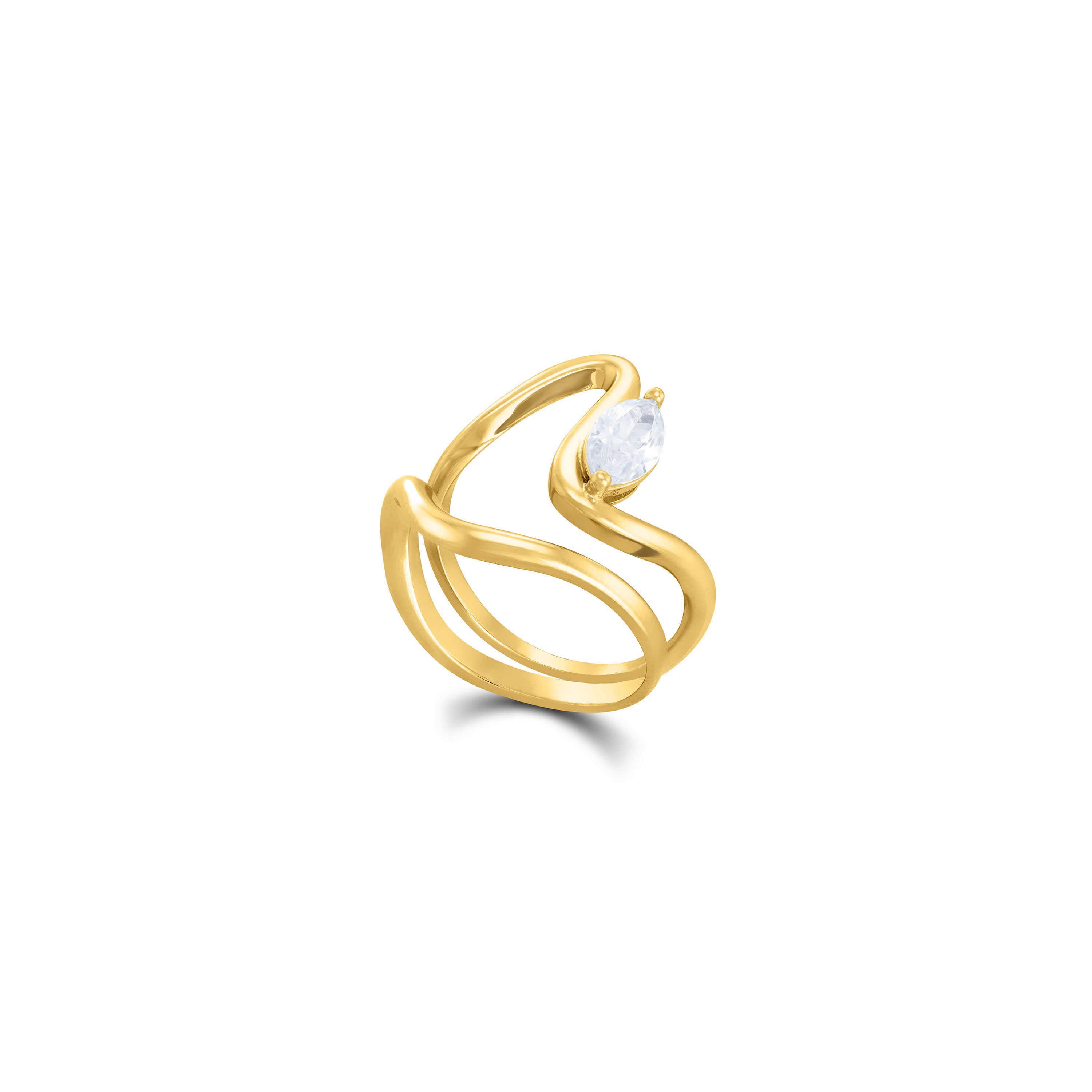 Marquise Cz Double Wave Band Ring - Gold White