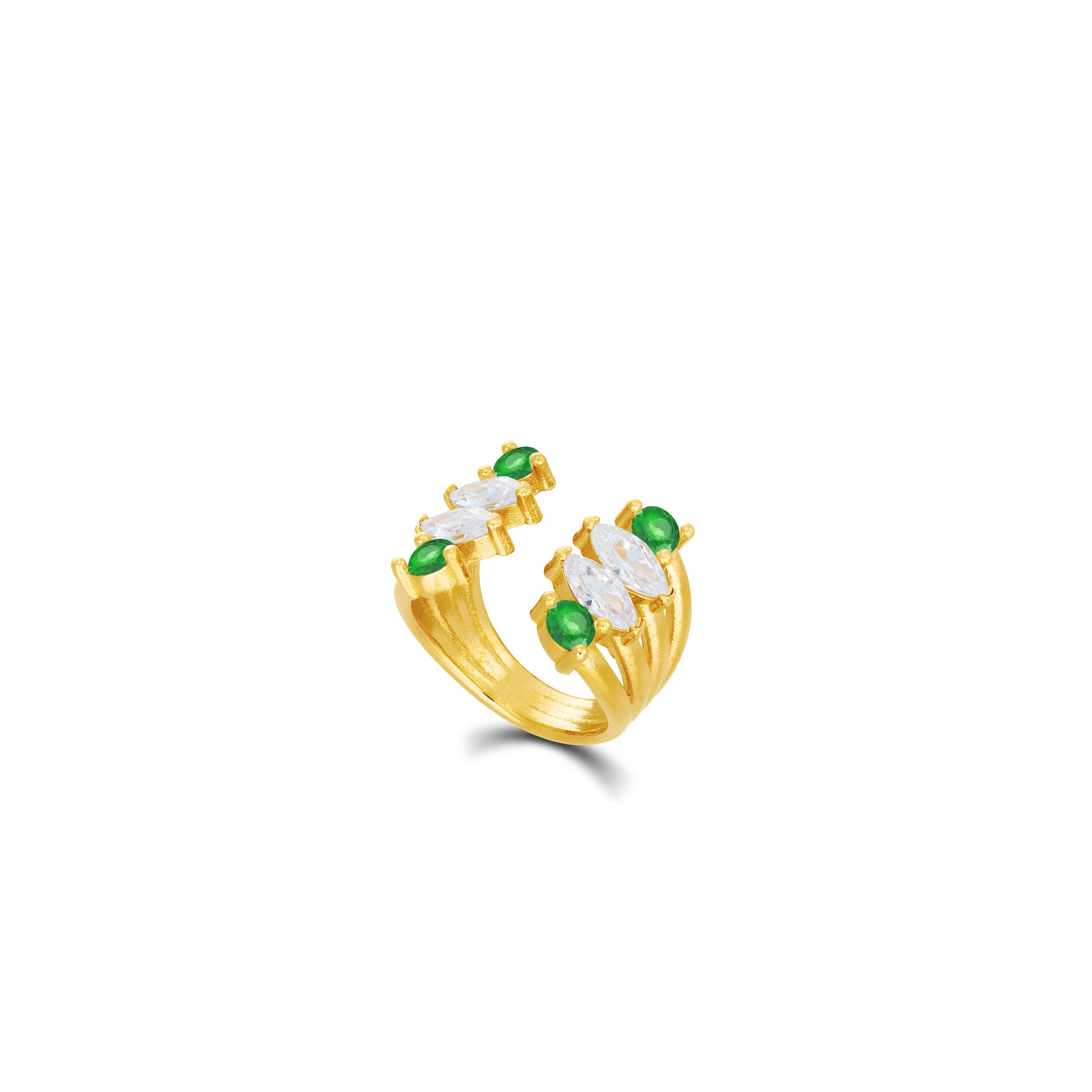 Marquise And Cubic Zirconia Open Band Pinky Ring - Gold Green And White