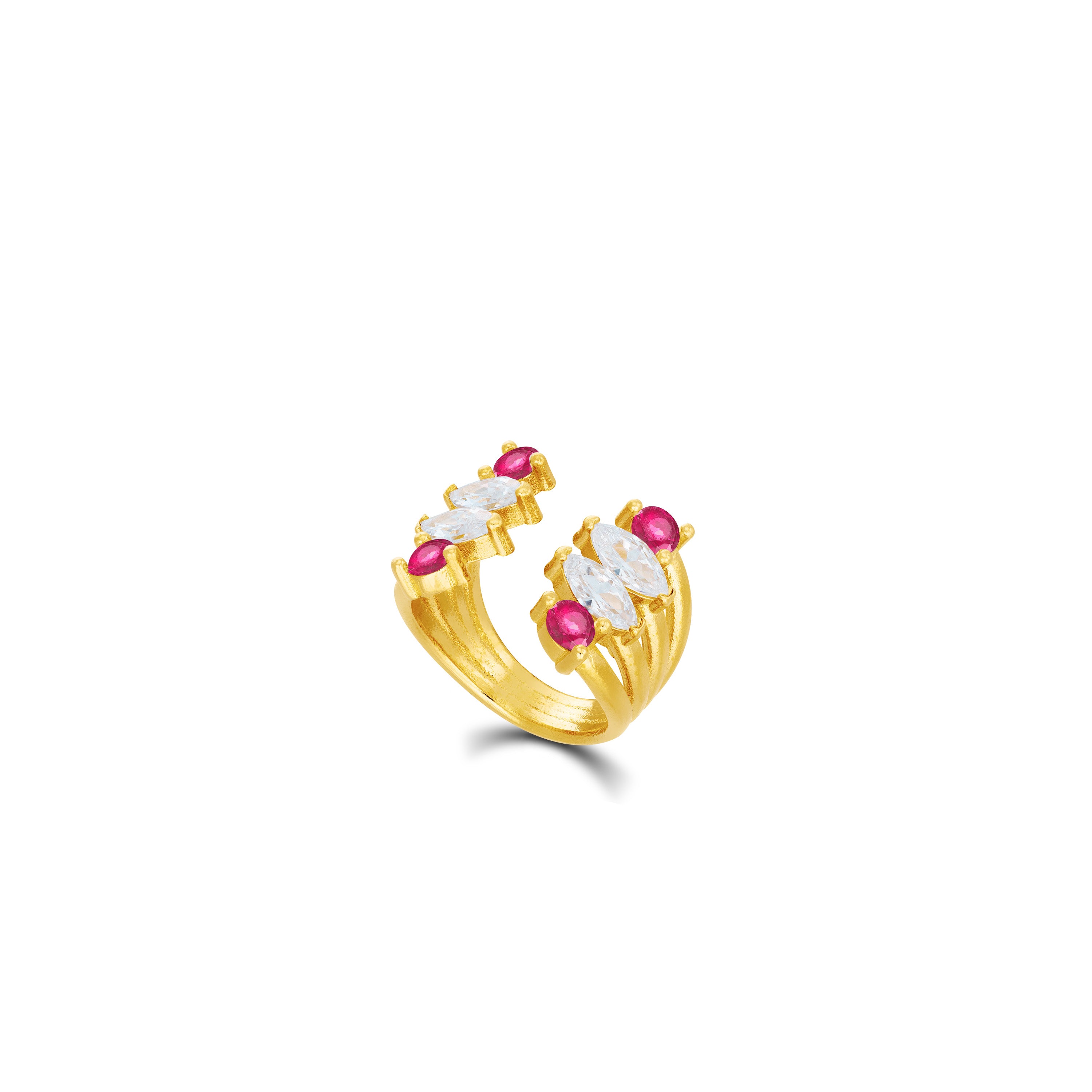 Marquise And Cubic Zirconia Open Band Pinky Ring - Gold Ruby And White