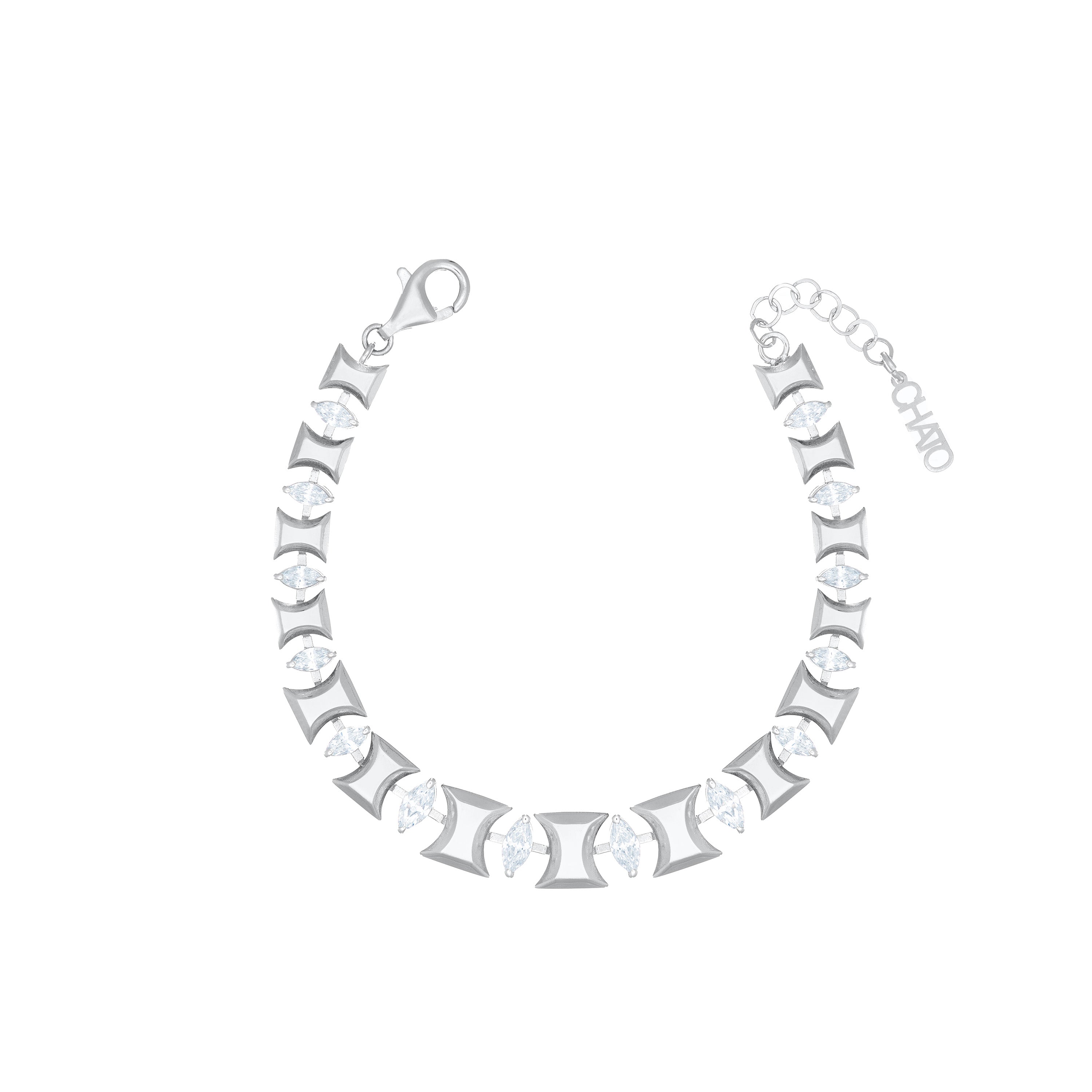 Marquise Cut Cubic Zirconia Band Bracelet - Silver White