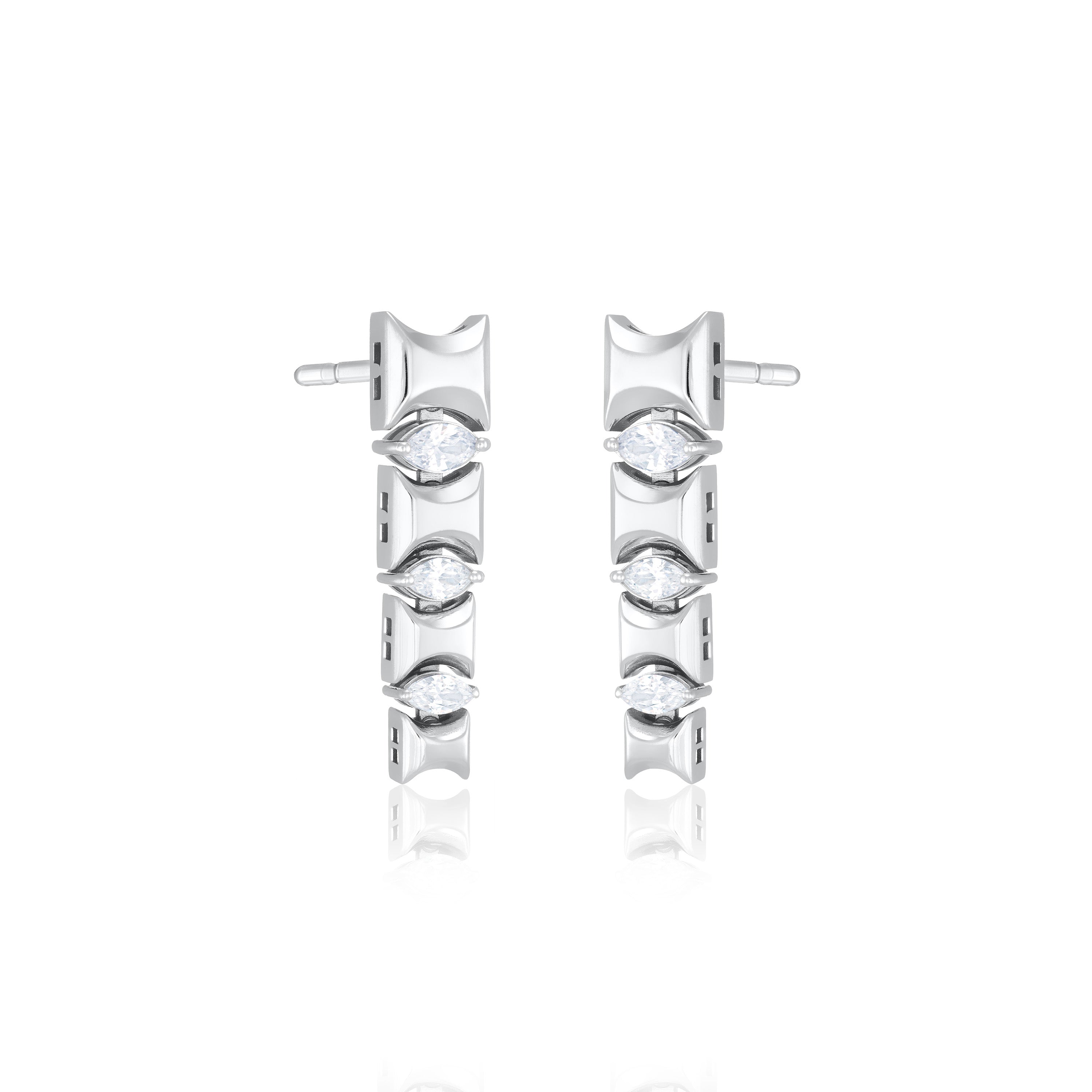 Marquise Cut Cubic Zirconia Band Drop Earrings - Silver White