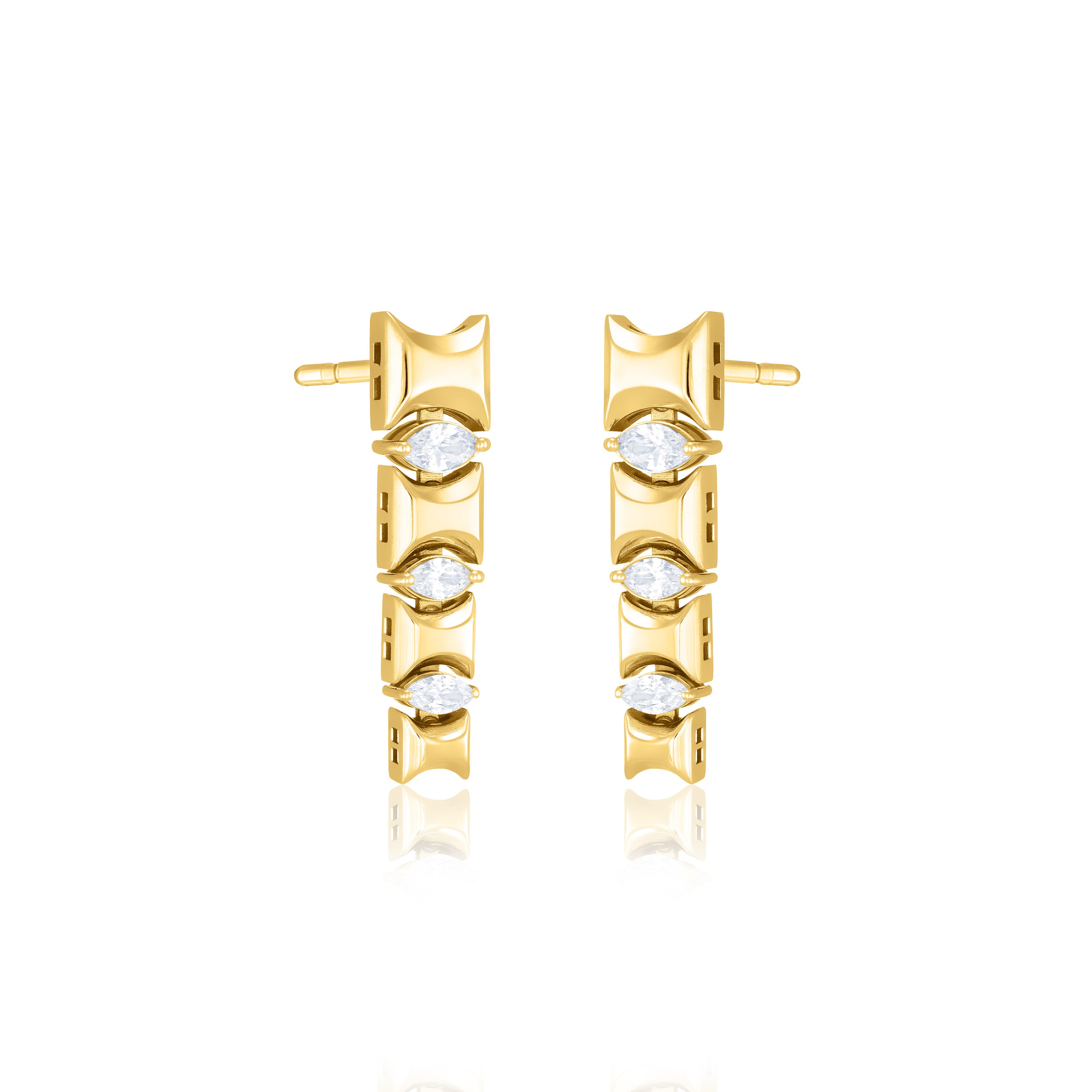 Marquise Cut Cubic Zirconia Band Drop Earrings - Gold White