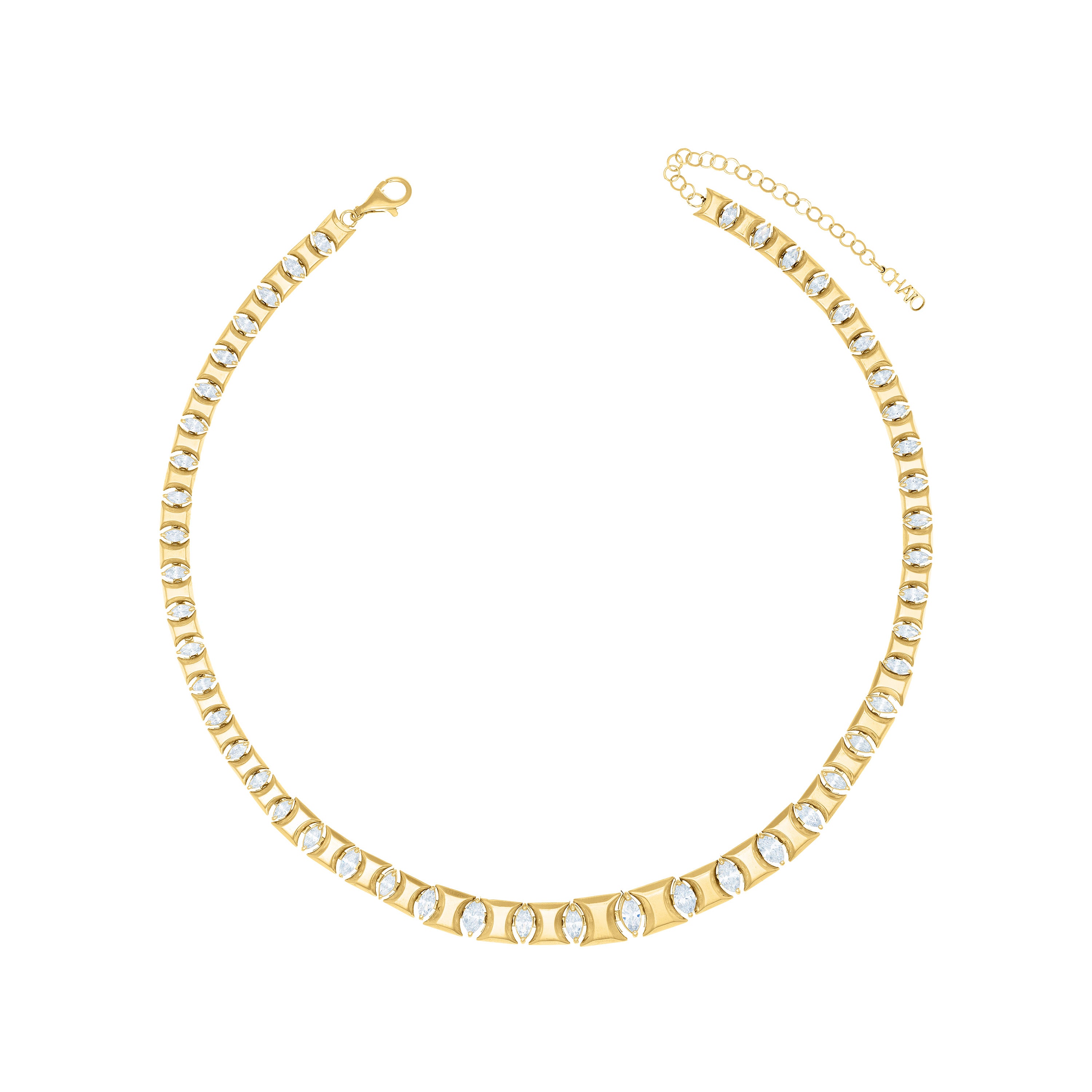Marquise Cut Cubic Zirconia Band Necklace - Gold White