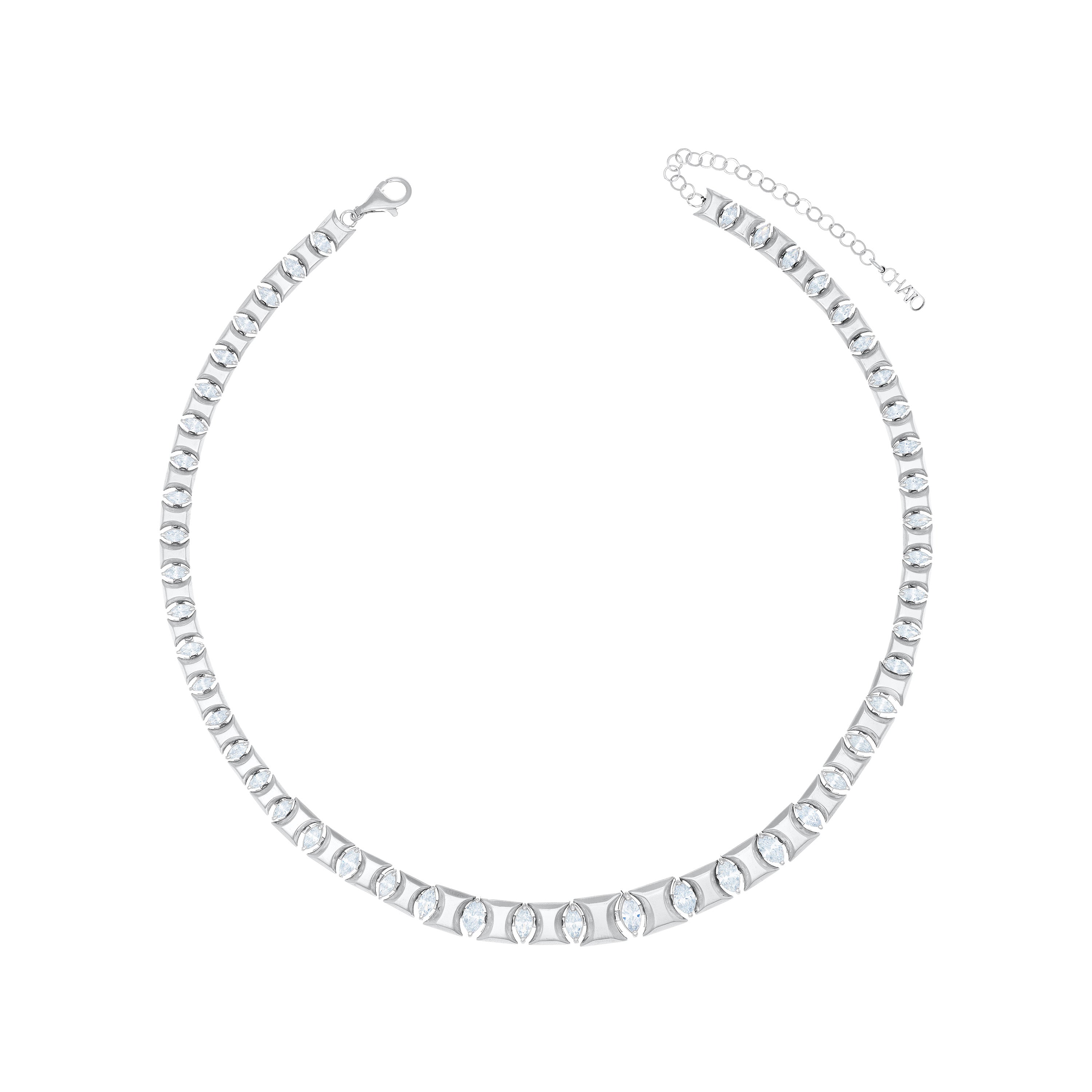 Marquise Cut Cubic Zirconia Band Necklace - Silver White