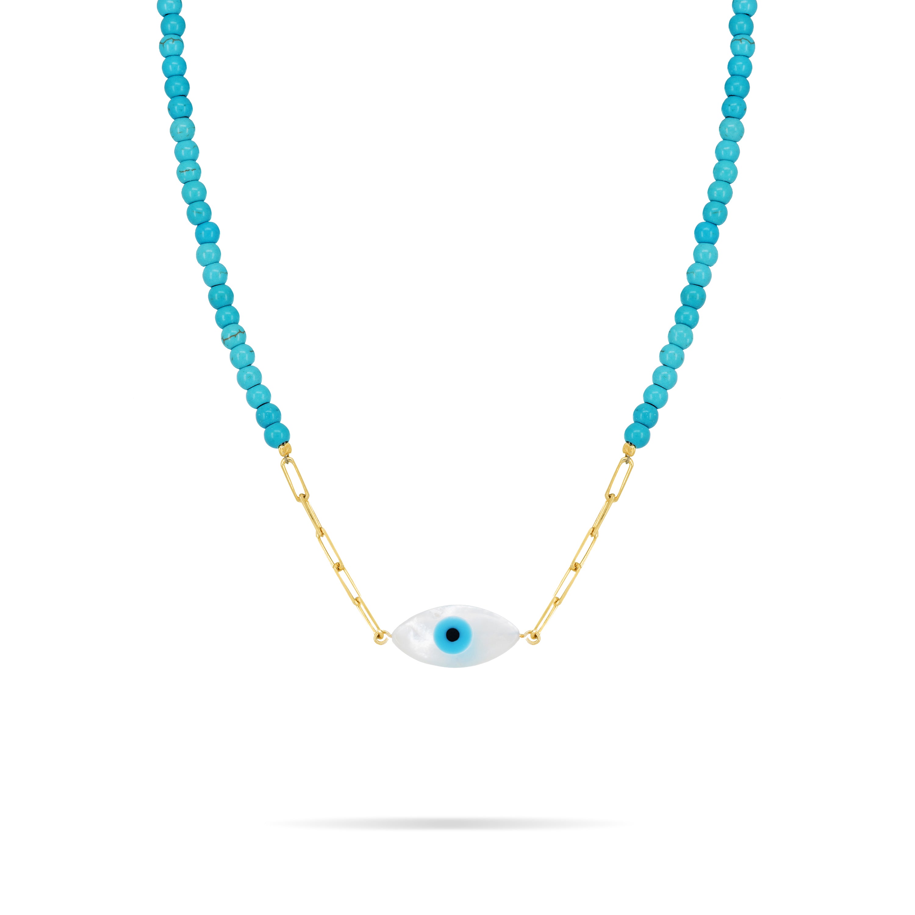 Mother Of Pearl Evil Eye Beads With Paperclip Chain Necklace