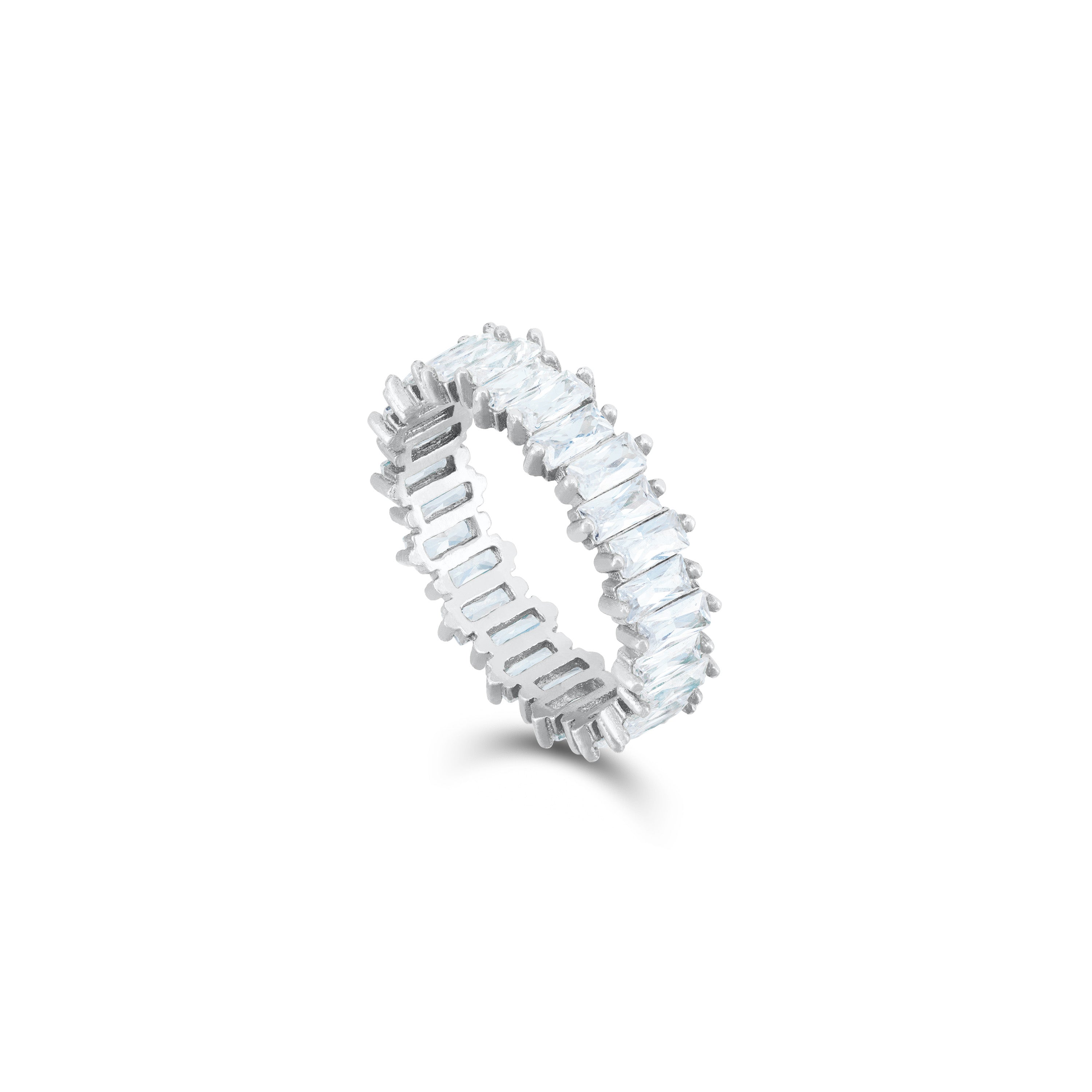Non Straight Eternity Baguette Ring - Silver White