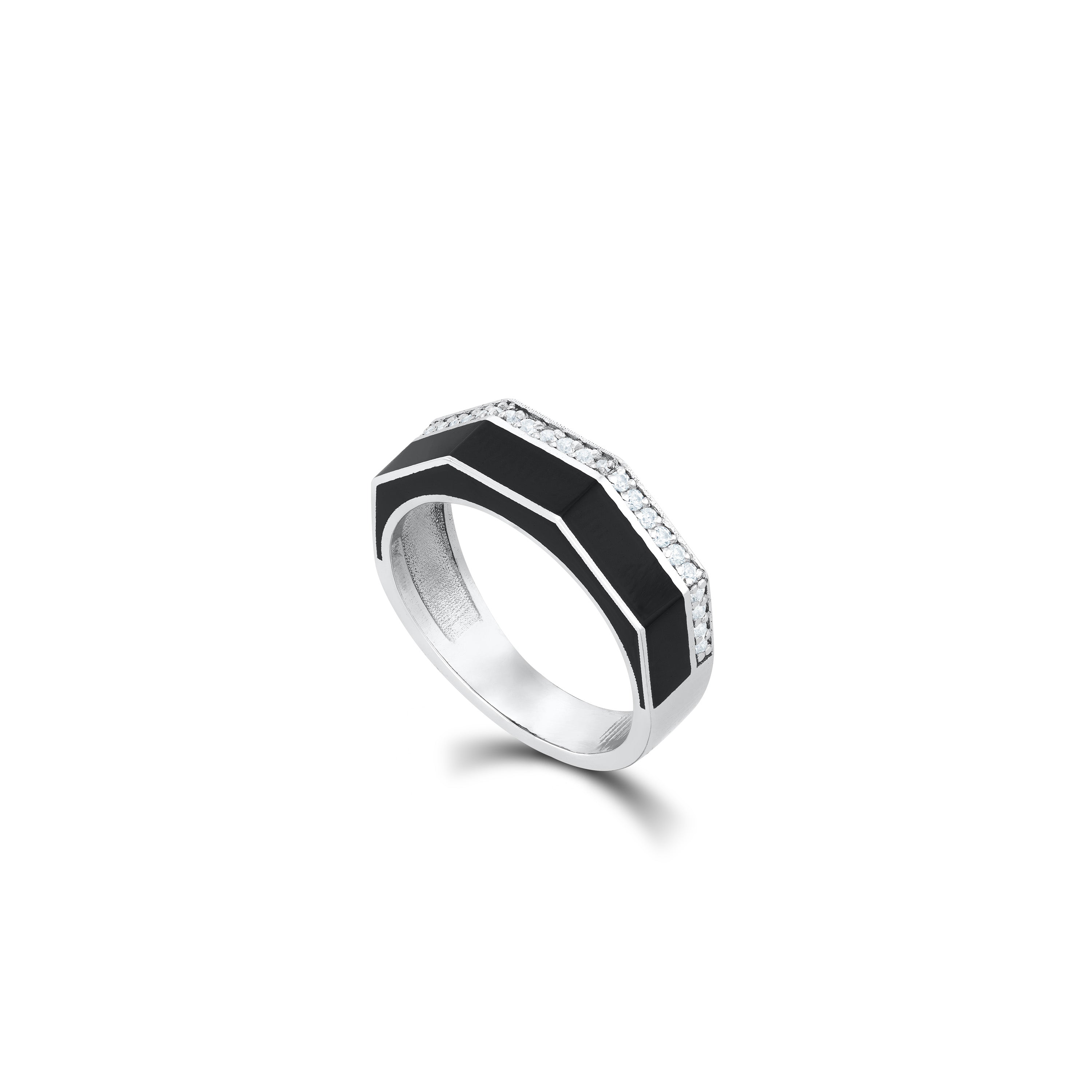 Octagon Enamel Pave Cz Ring