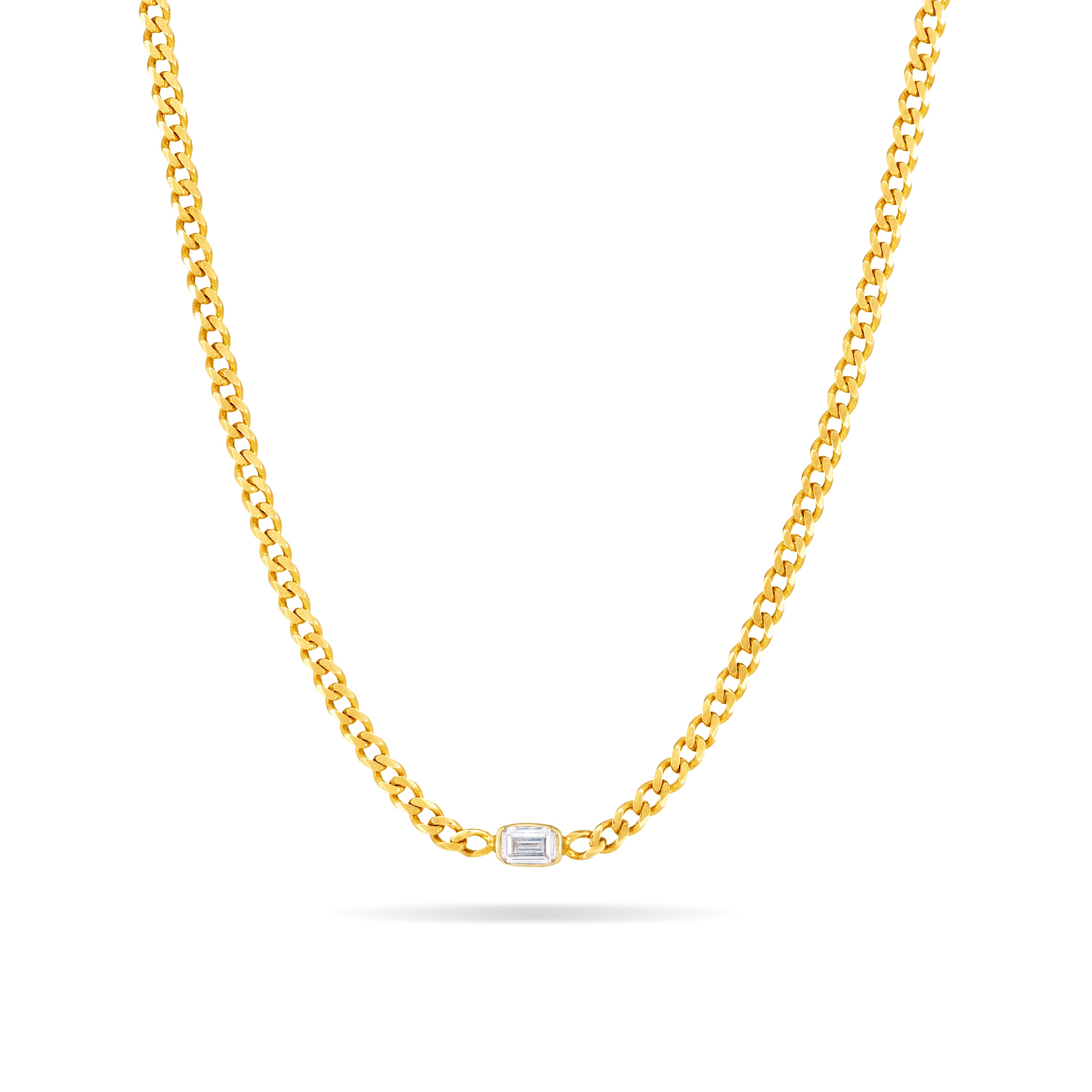 One Baguette Bezel Curb Chain Choker