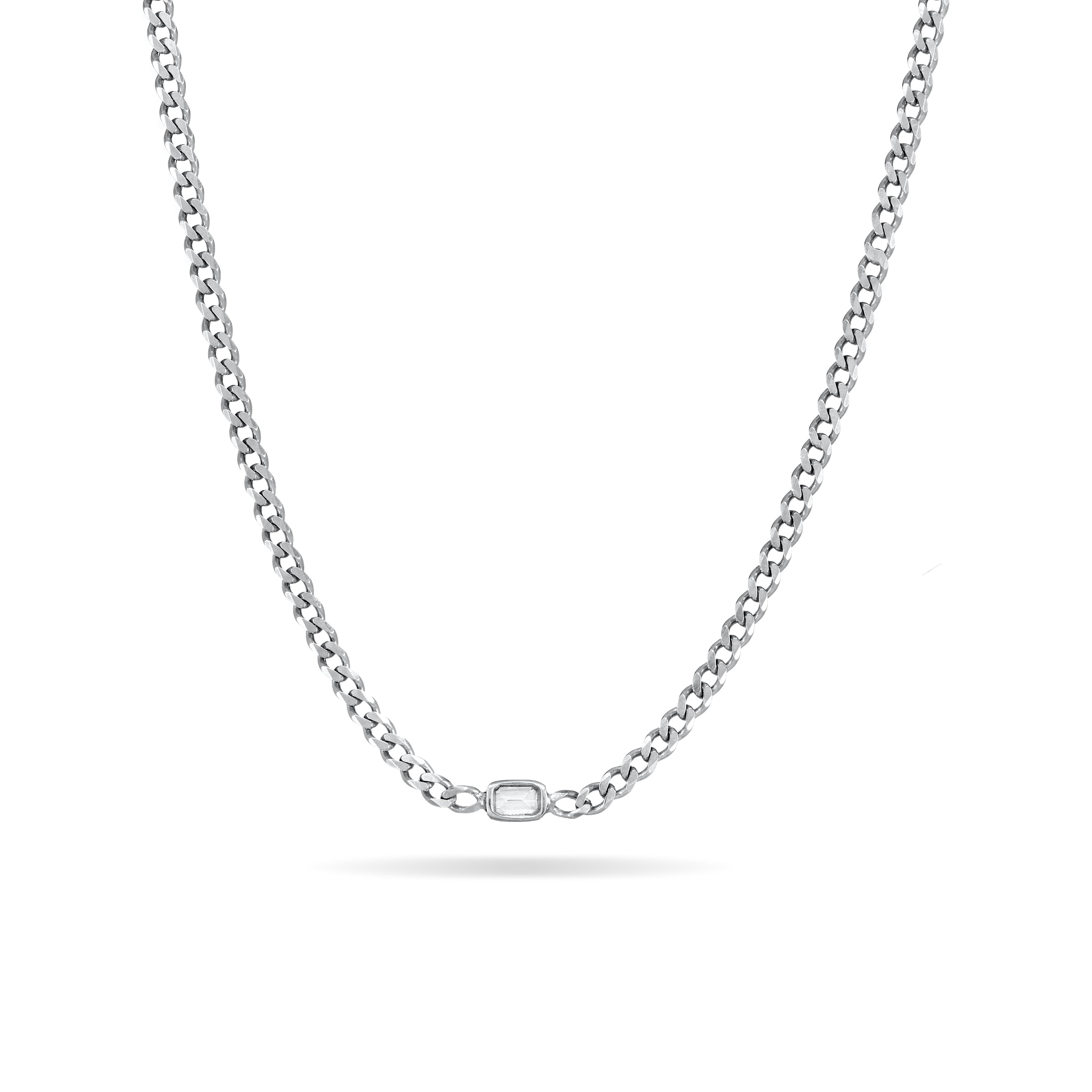 One Baguette Bezel Curb Chain Choker