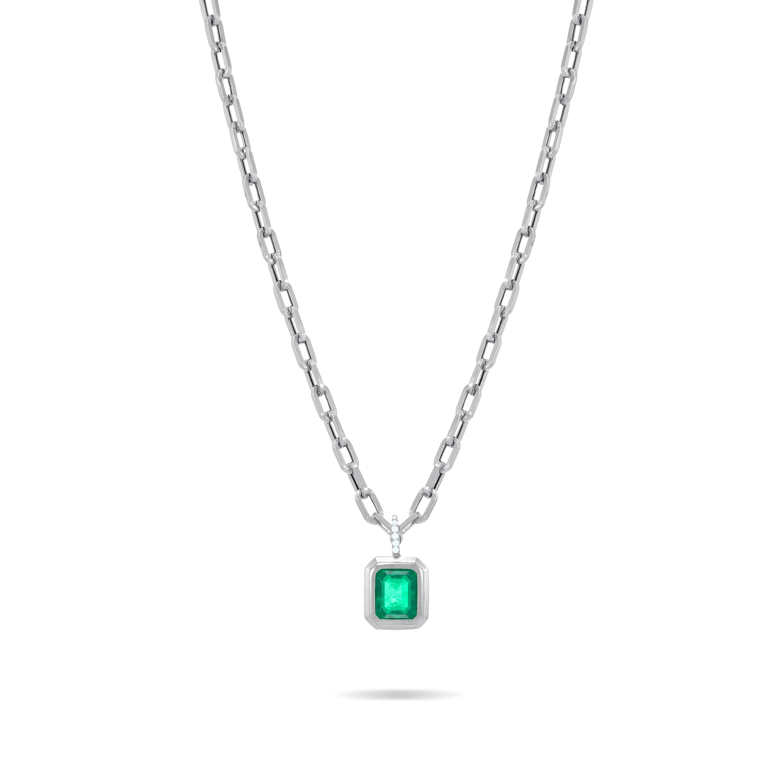 One Big Stone Bezel Pendant Paperclip Chain Necklace