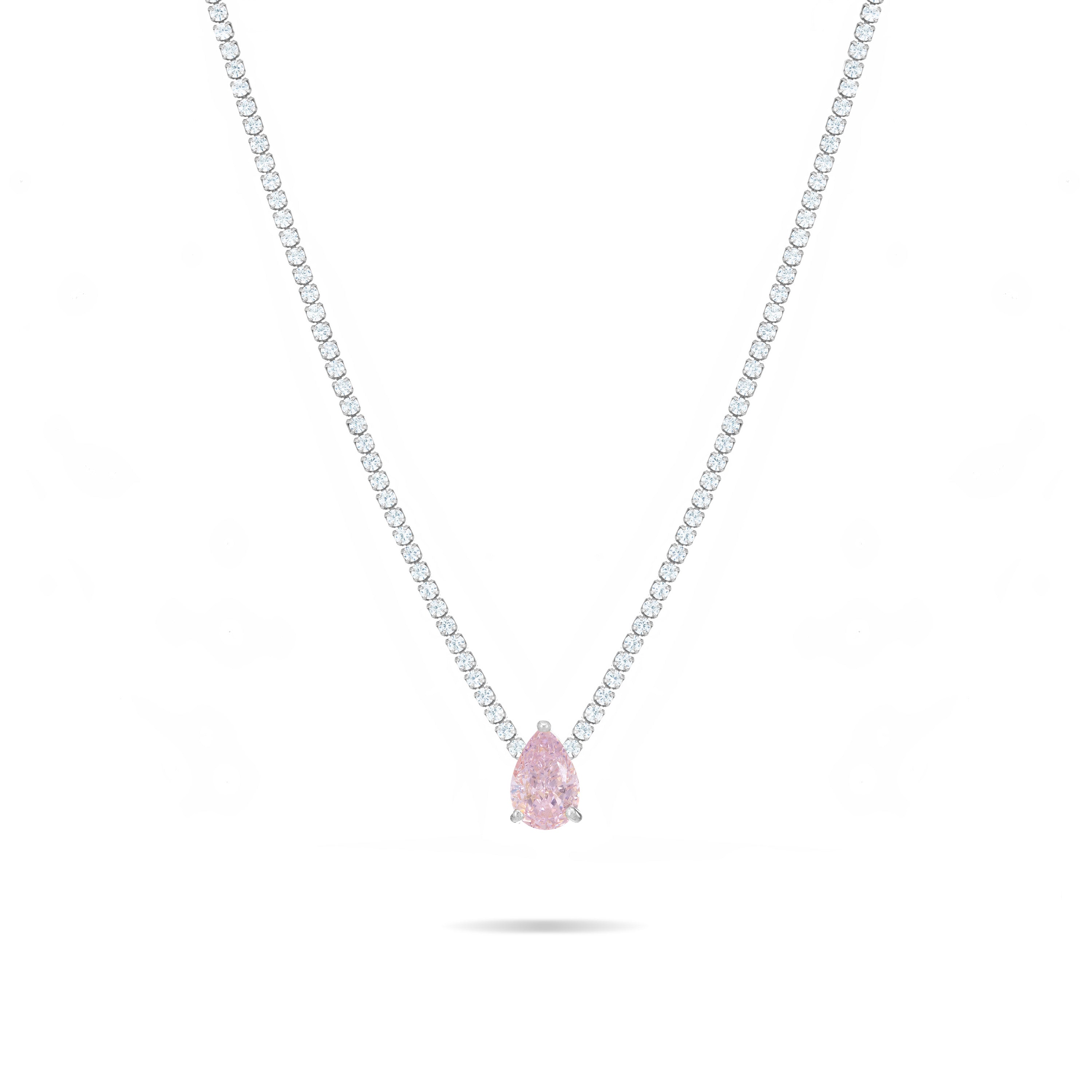 One Big Teardrop Tennis Choker - Silver Pink And White
