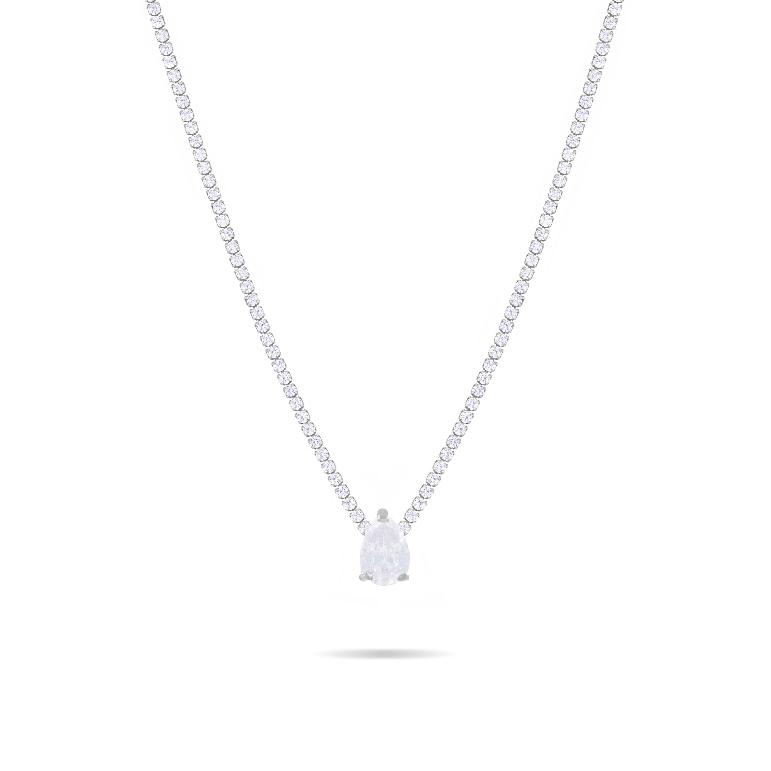 One Big Teardrop Tennis Choker - Silver White