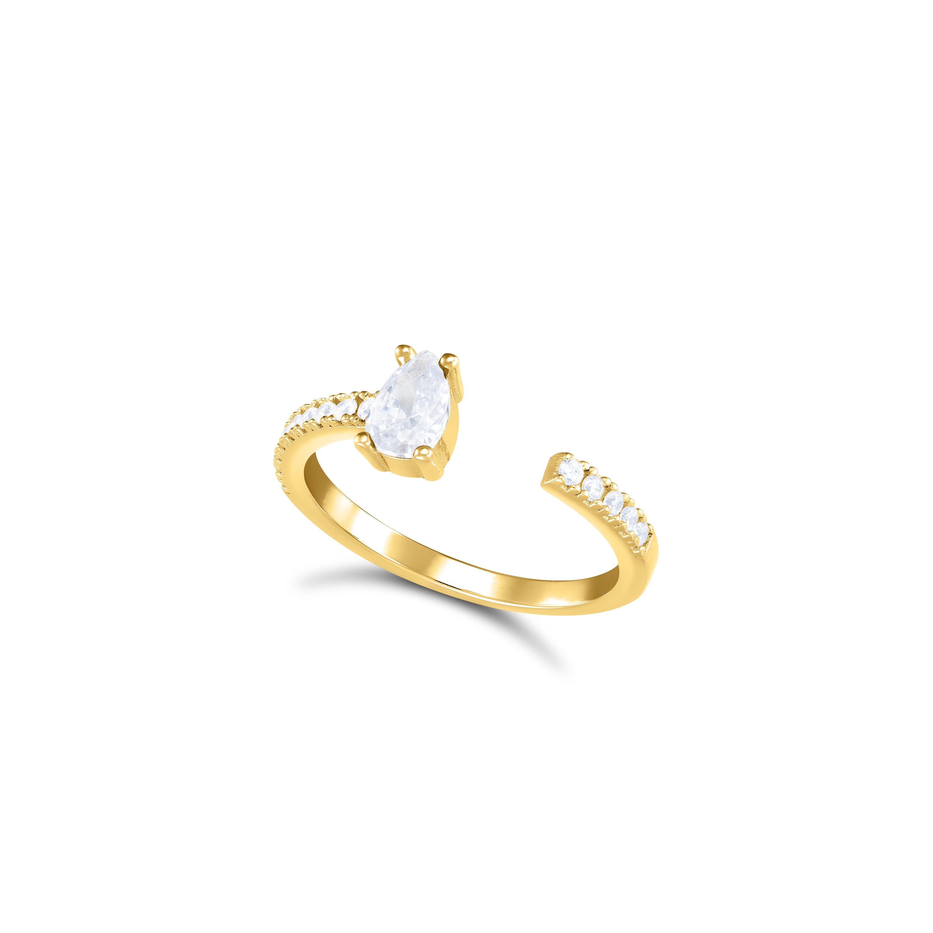 One Side Teardrop One Side Line CZ Ring - Gold White
