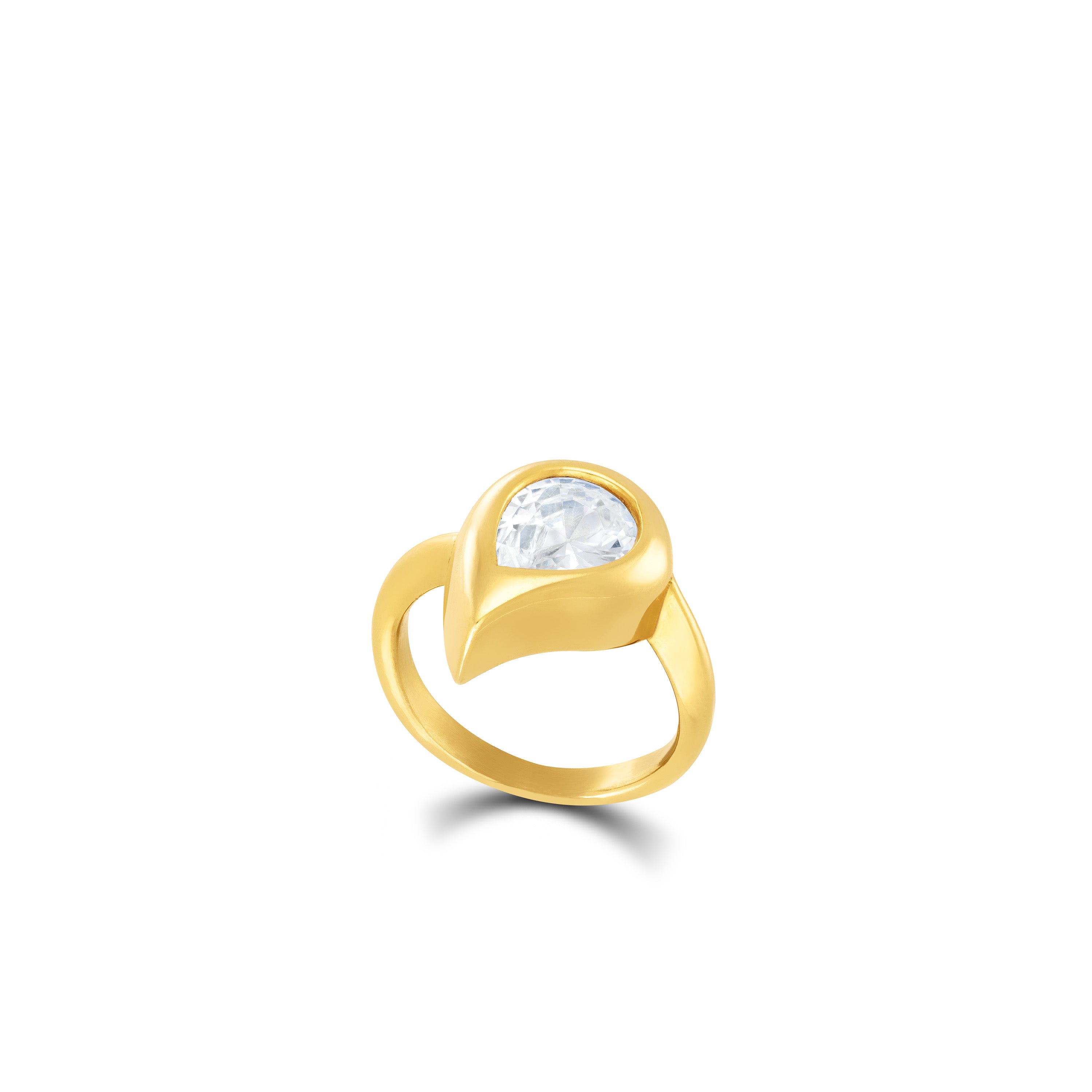 One Teardrop Cz Bezel Pinky Ring - Gold White