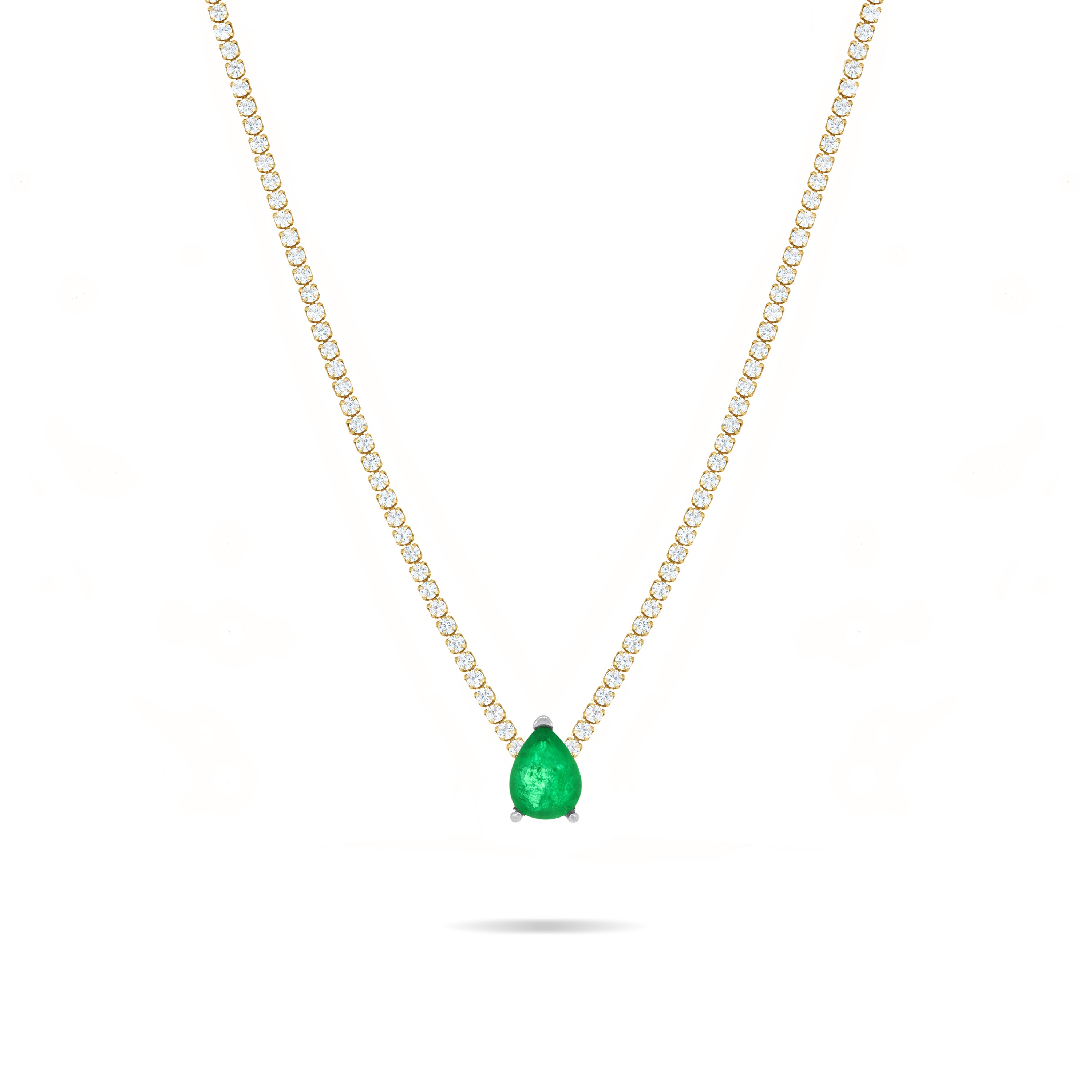 One Teardrop Tennis Choker - Gold Green Matt And White
