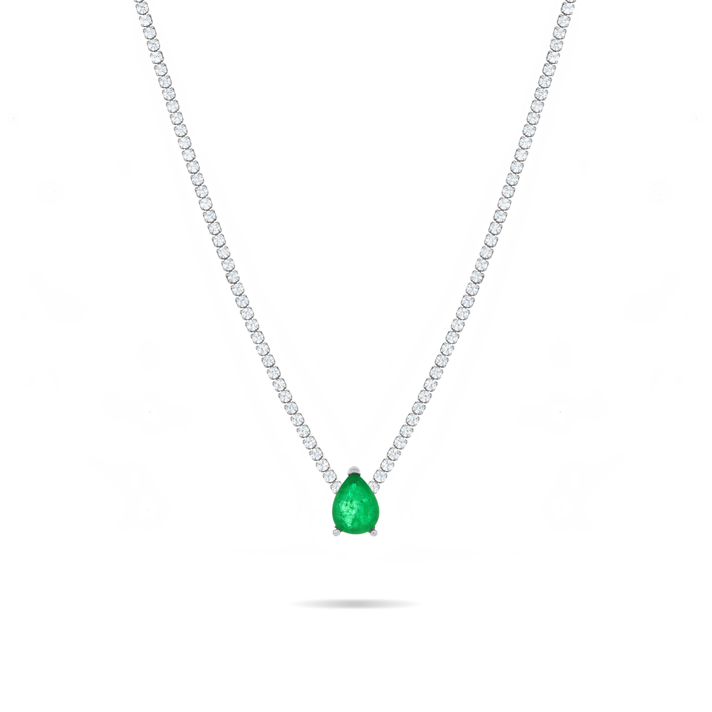 One Teardrop Tennis Choker - Silver Green Matt And White