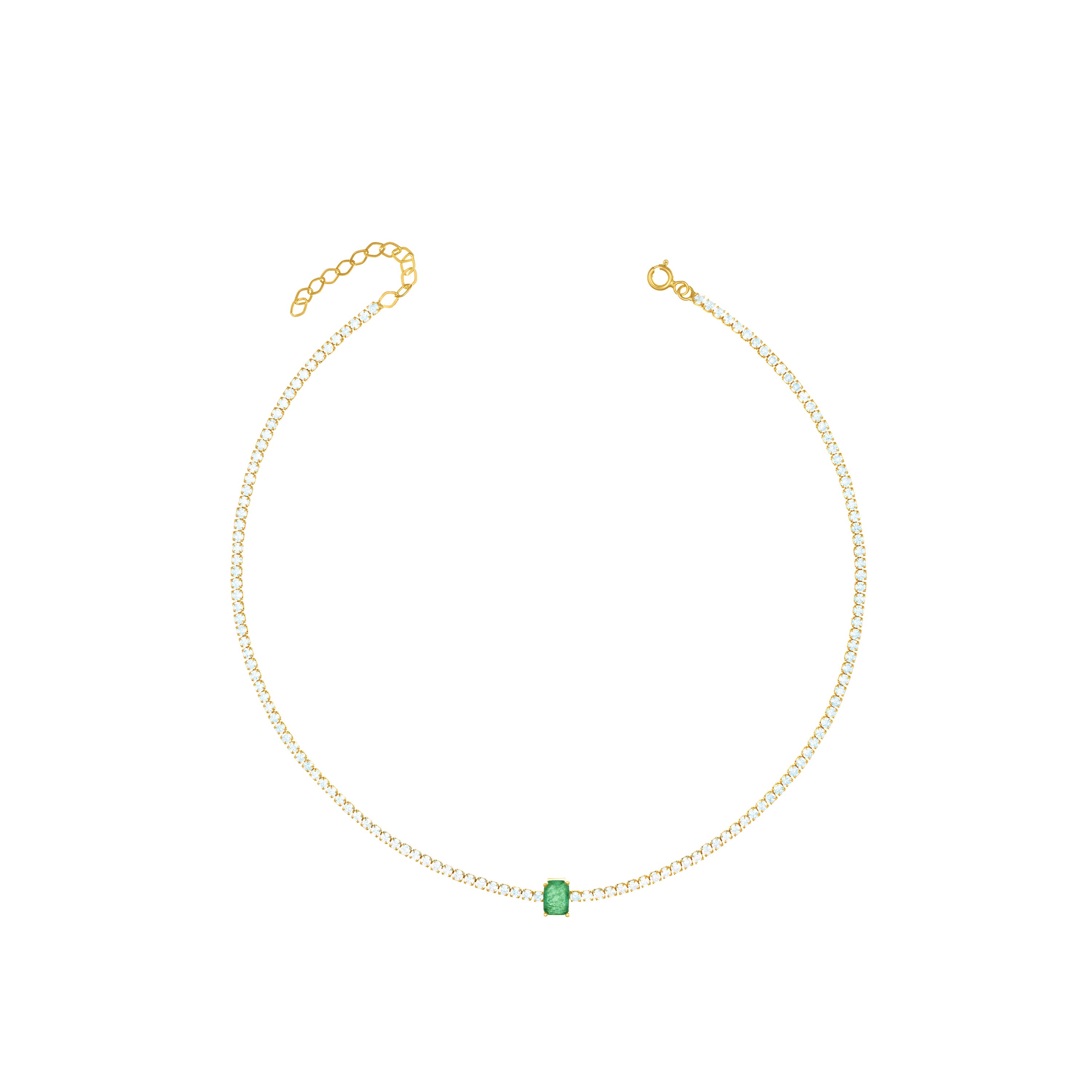 One Vertical Rectangle Tennis Choker - Gold Green Matt And White