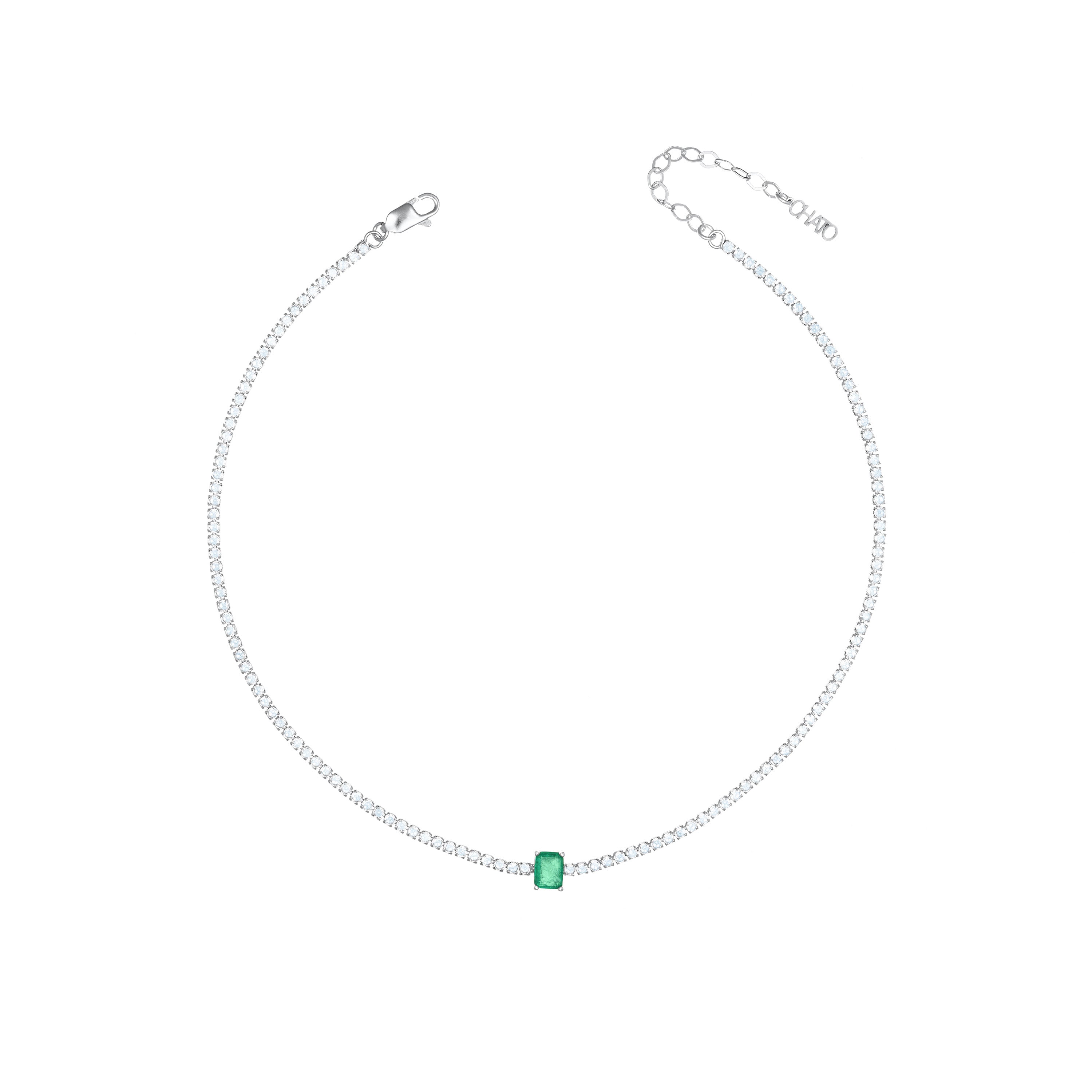 One Vertical Rectangle Tennis Choker - Silver Green Matt And White