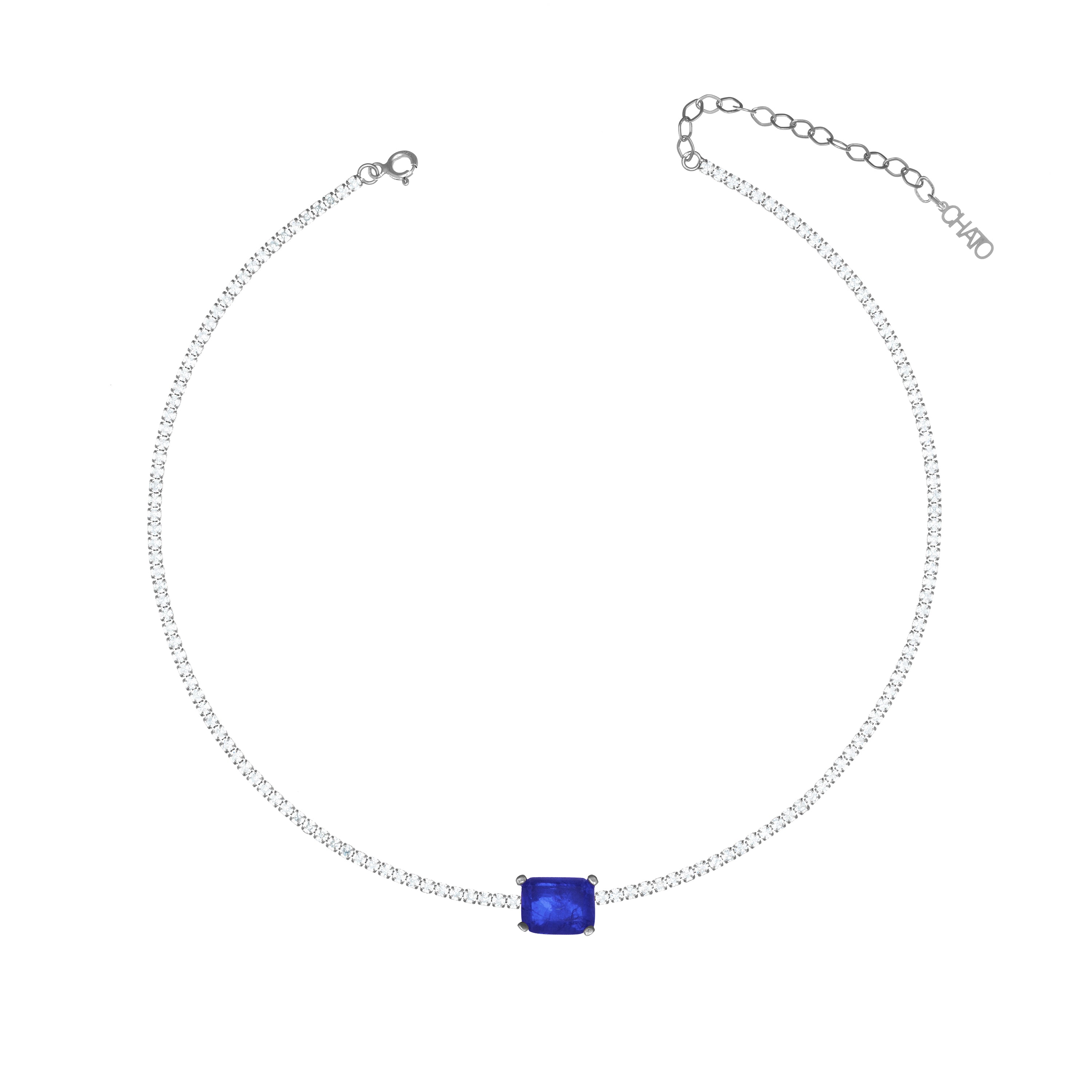 One Big Rectangle Horizontal Tennis Choker - Silver Navy Blue And White