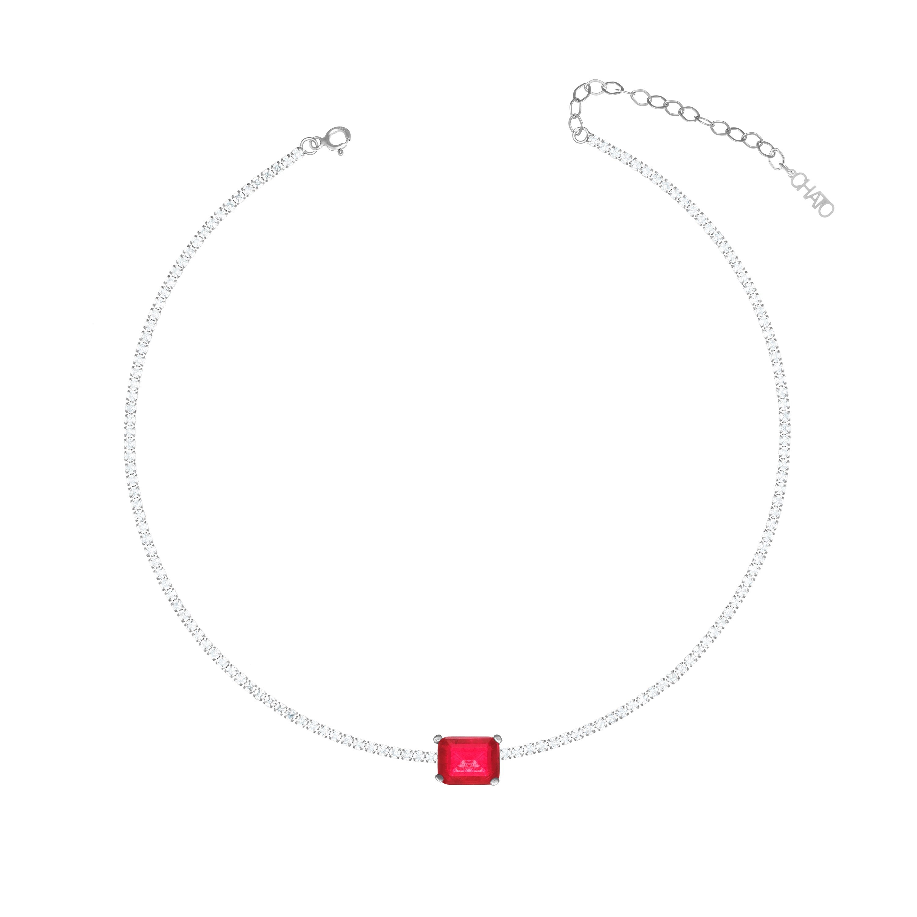 One Big Rectangle Horizontal Tennis Choker - Silver Ruby Cz And White