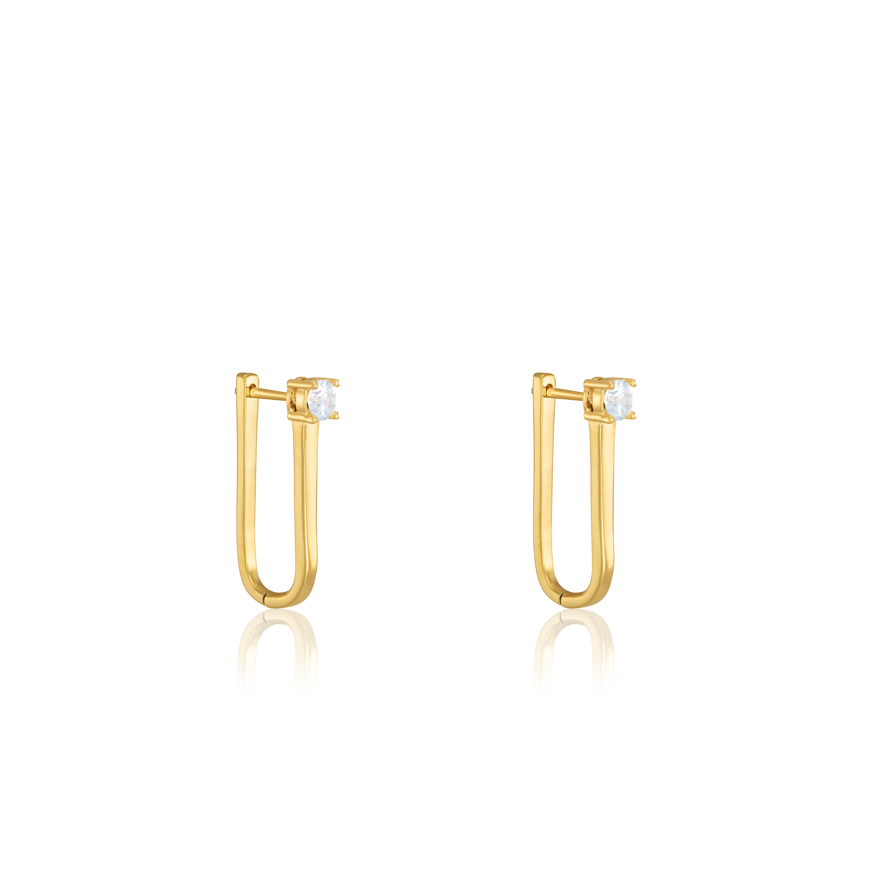 One Dot Cz Paperclip Hoop Earrings - Gold Green