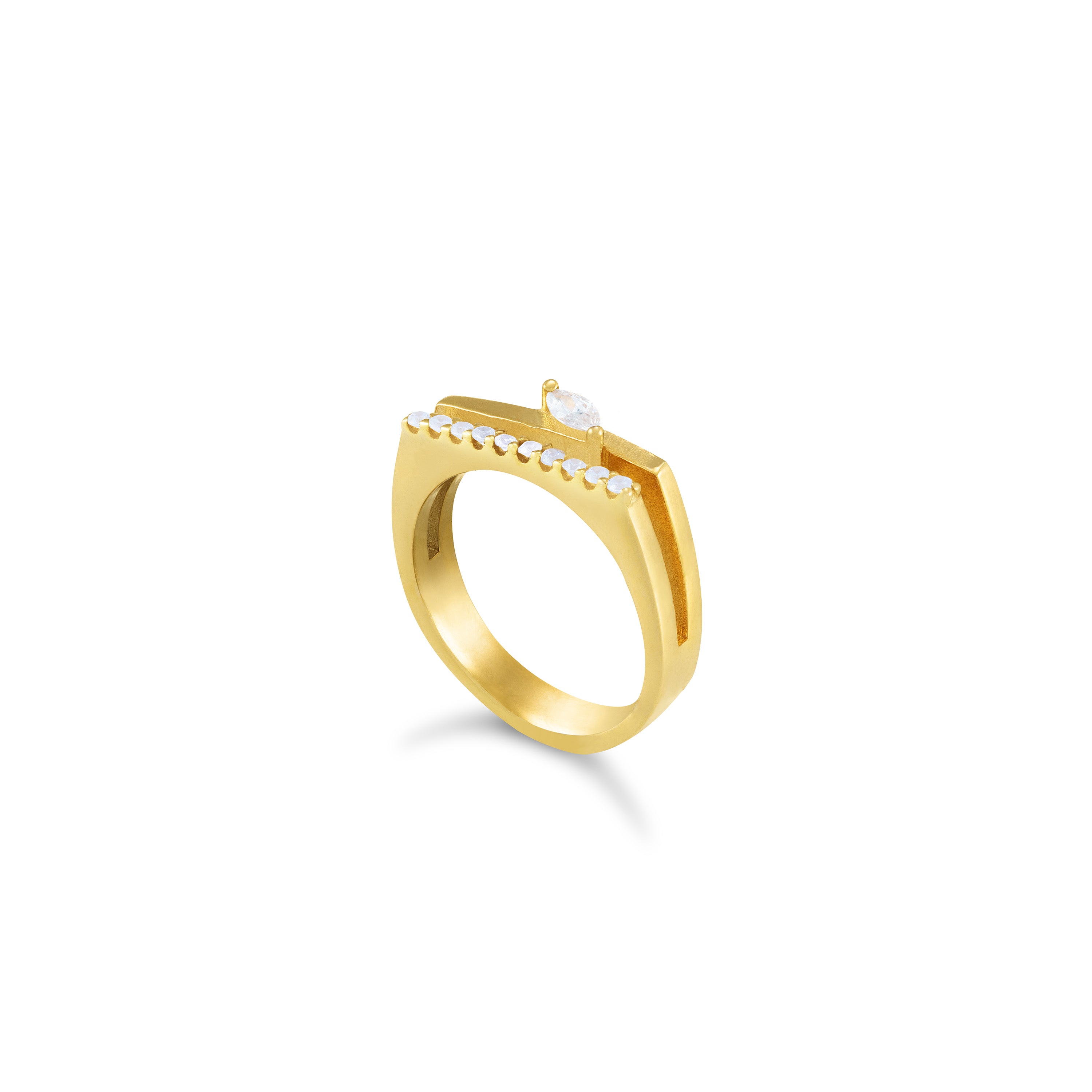 One Marquise Cubic Zirconia Bar Ring - Gold White