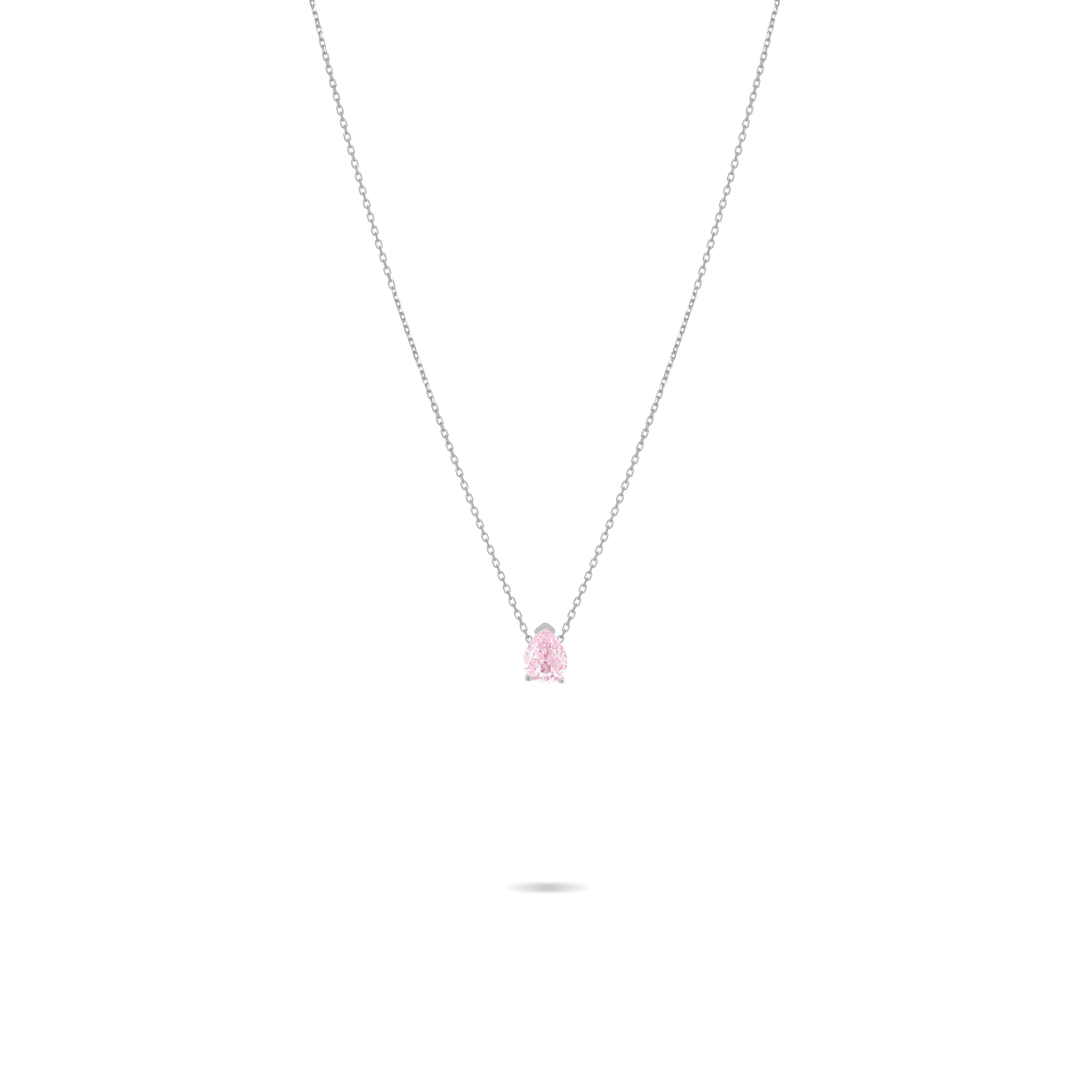 One Teardrop Chain Choker - Silver Light Pink