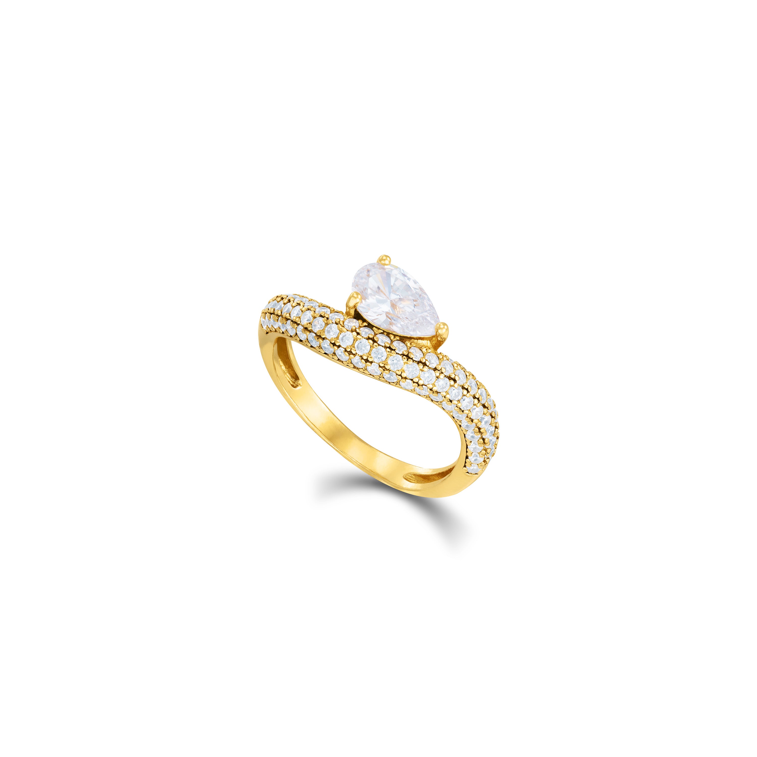 One Teardrop Pave Wave Ring - Gold White
