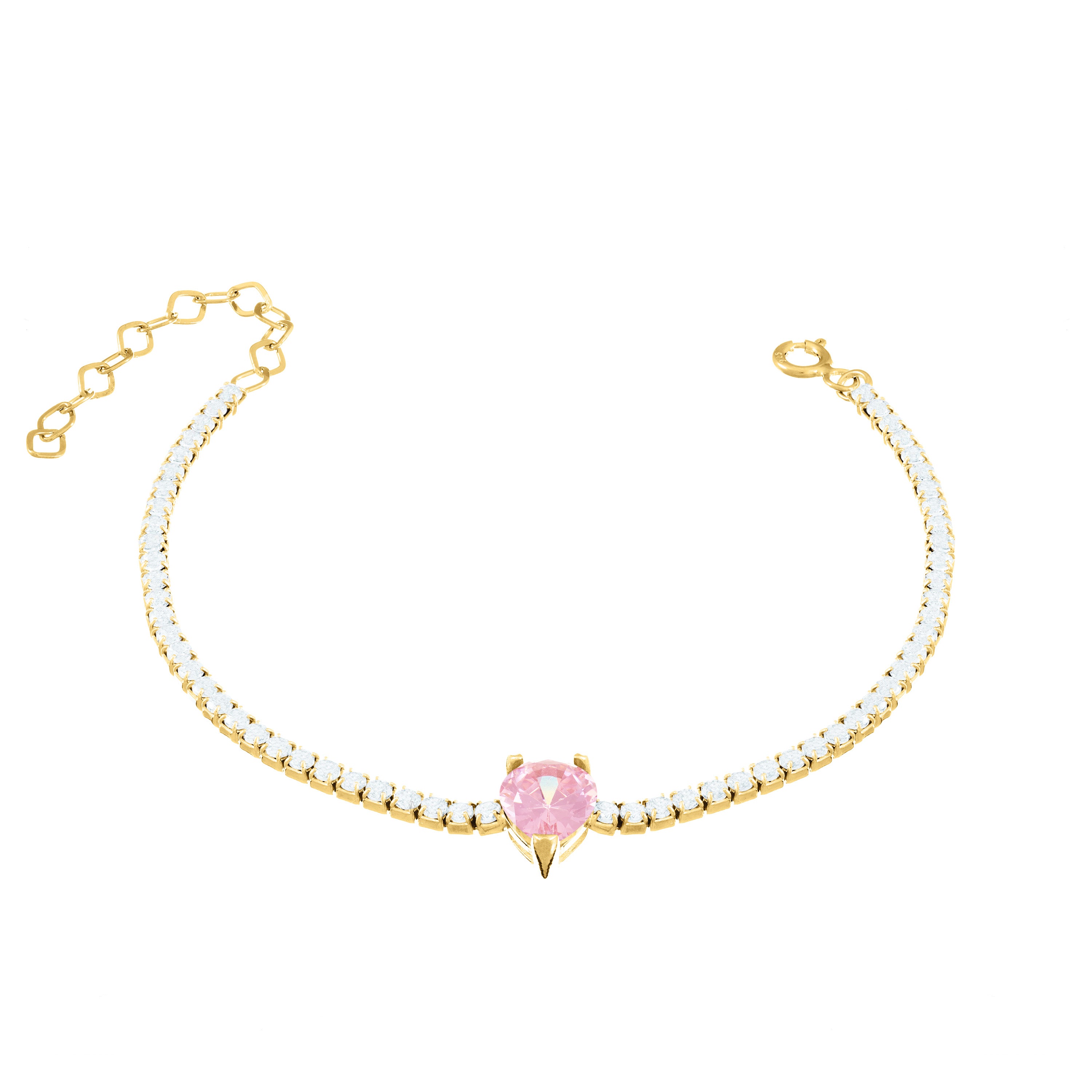 One Teardrop Tennis Bracelet - Gold Light Pink