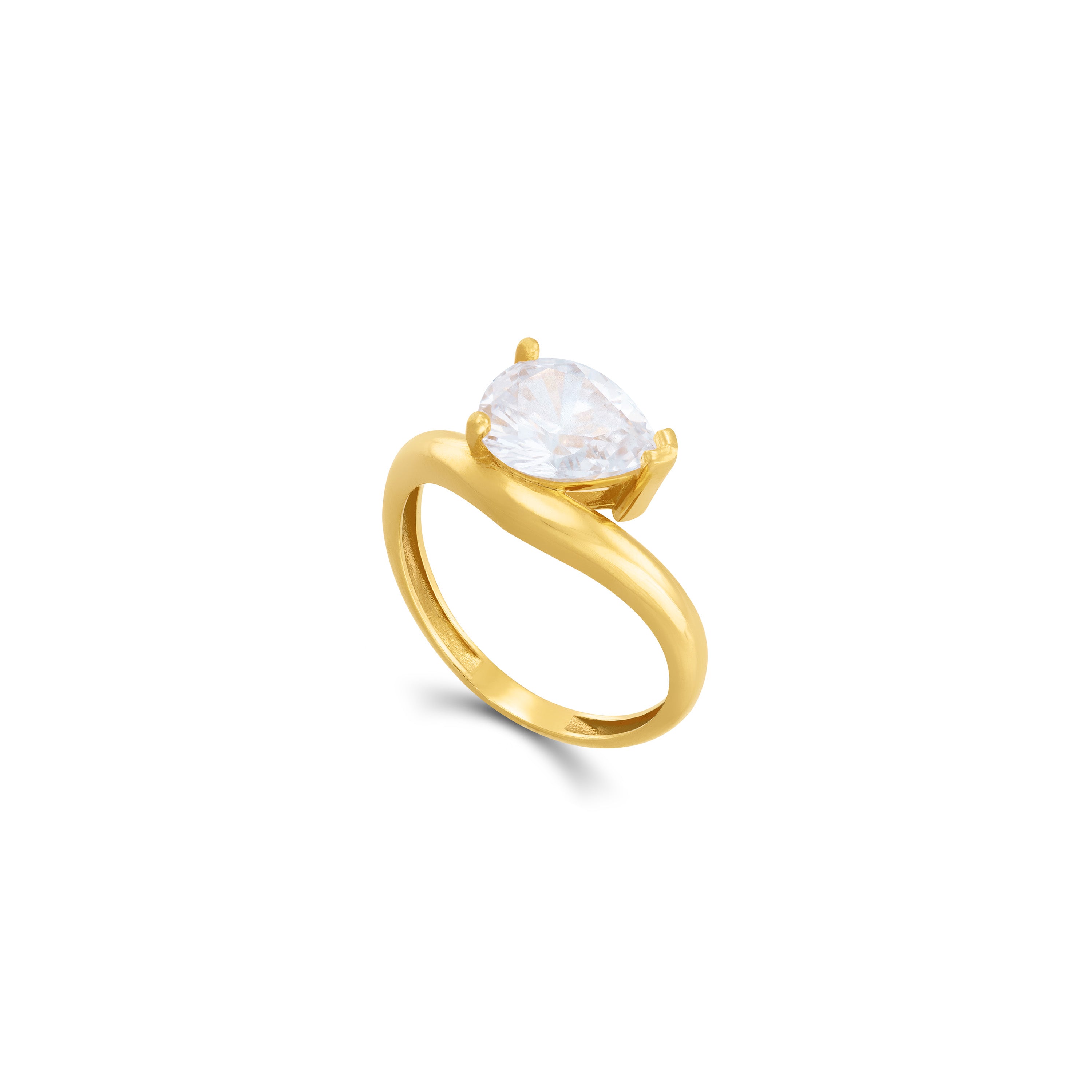 One Teardrop Wavy Ring - Gold White